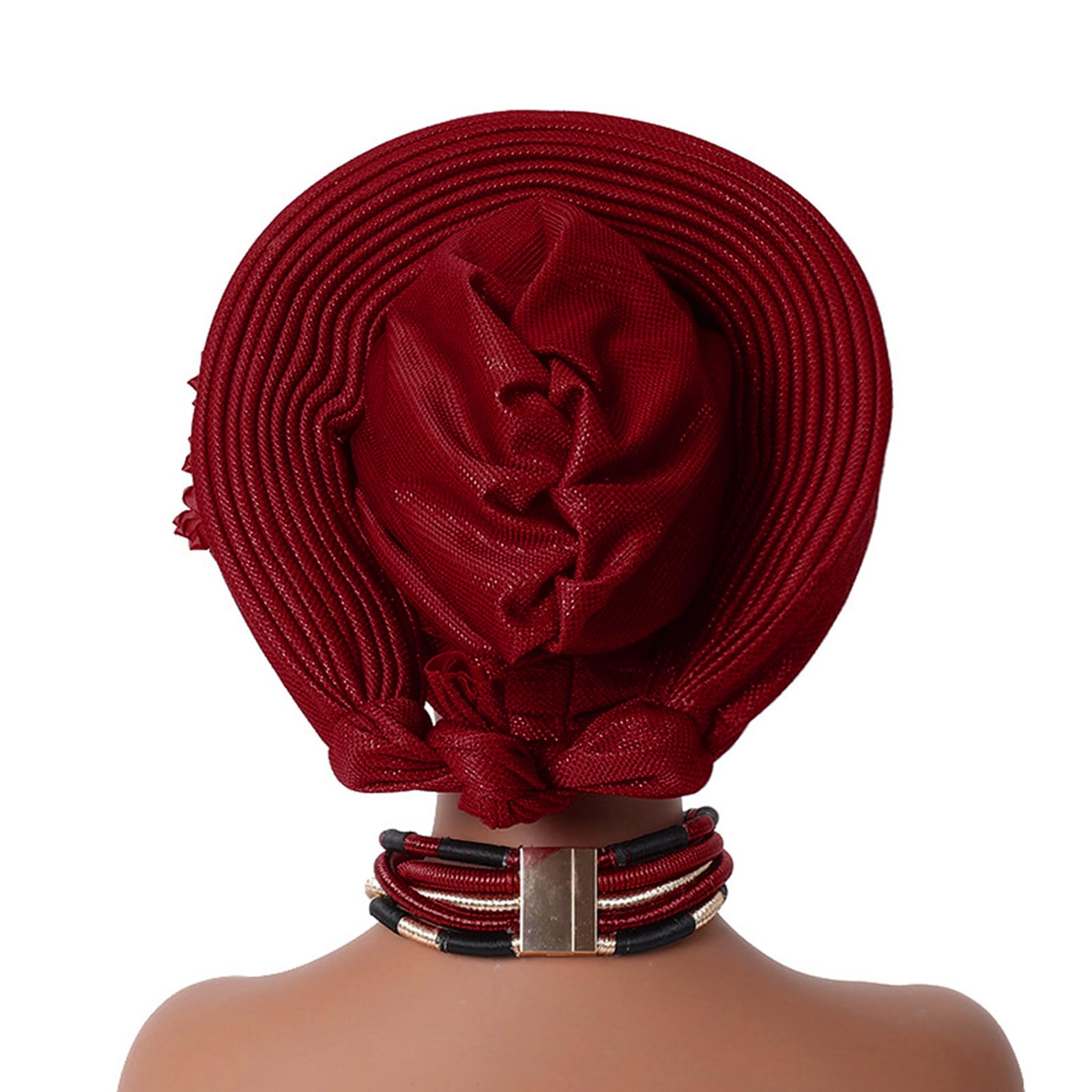 Cappello Turbante nigeriano da Donna, Berretto Avvolgente con Testa Turbante in Filato Brillante per Cappello Multistrato da Matrimonio Formale
