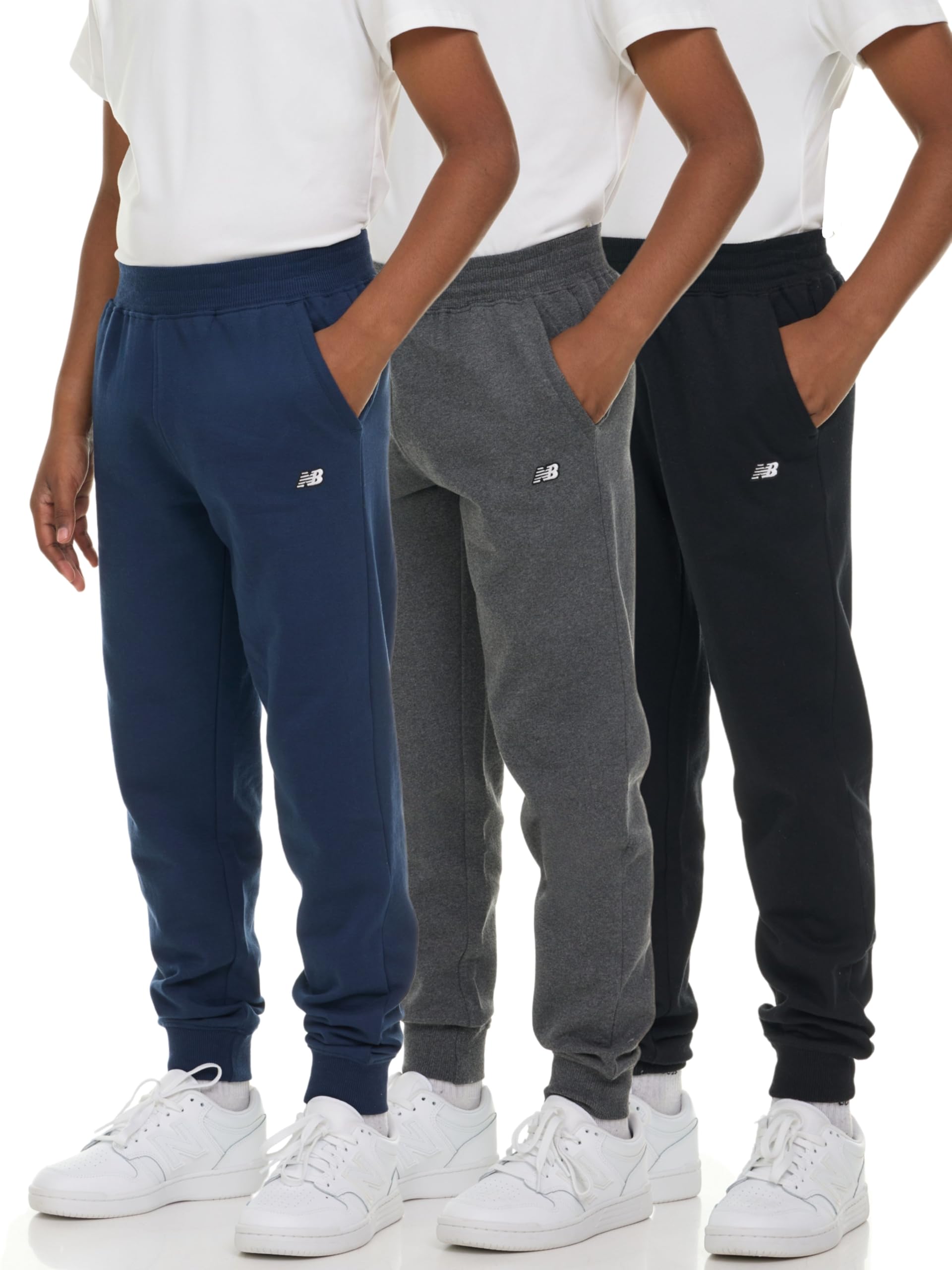 New Balance Boys Fleece Jogger 3 Pack – Kids Soft Cotton Blend Fleece Sweatpants with Pockets, Athletic Fit, Sizes 4-20