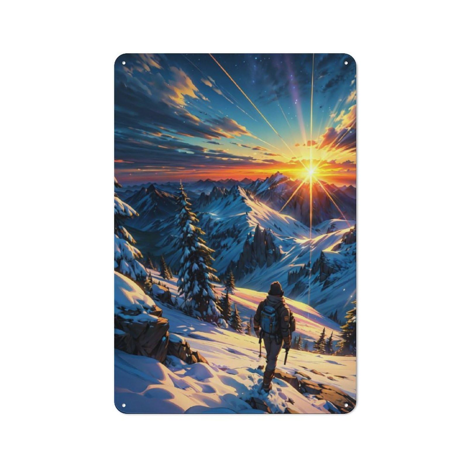 Junmoney Sunrise Top The Mountain Tin Wall Plaque 30X20cm With For Man Cave Or Games Room, For Garage, Workshop And Man Cave Decoration