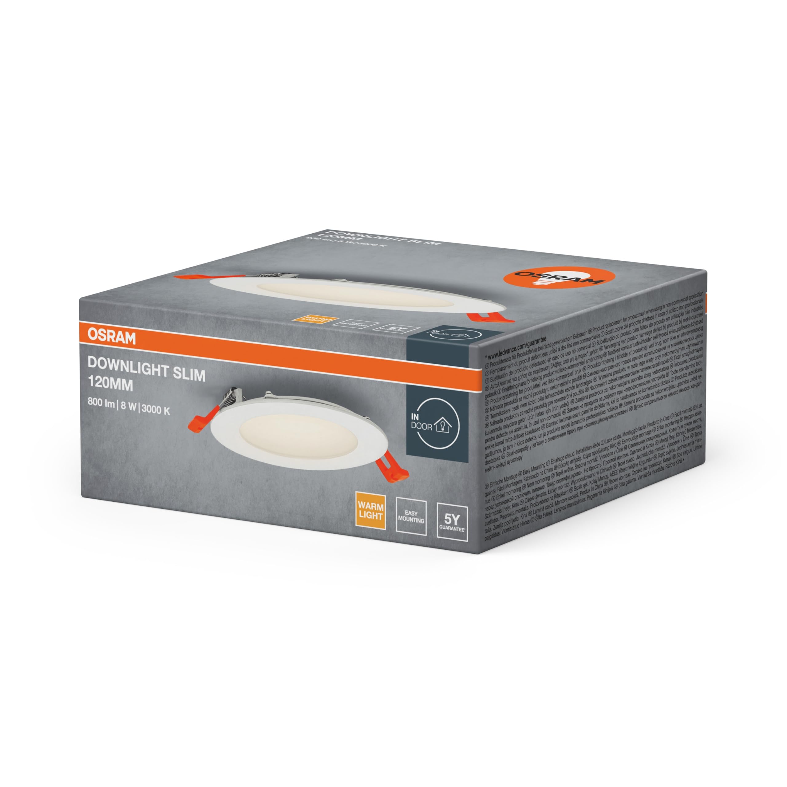 LEDVANCE Downlight LED: voor plafond, RECESS SLIM DOWNLIGHT / 8 W, 220...240 V, stralingshoek: 110, Warm wit, 3000 K, materiaal: polypropyleen (pp)/polyamide, IP20, 1 Stuk