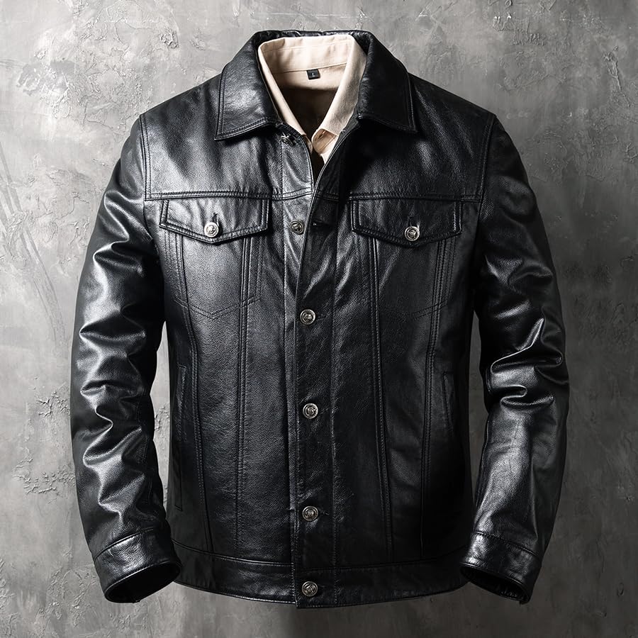 Men's Black Genuine Cowhide Leather jacket Biker Racer Biker Jacket Vintage Jacket For Men3