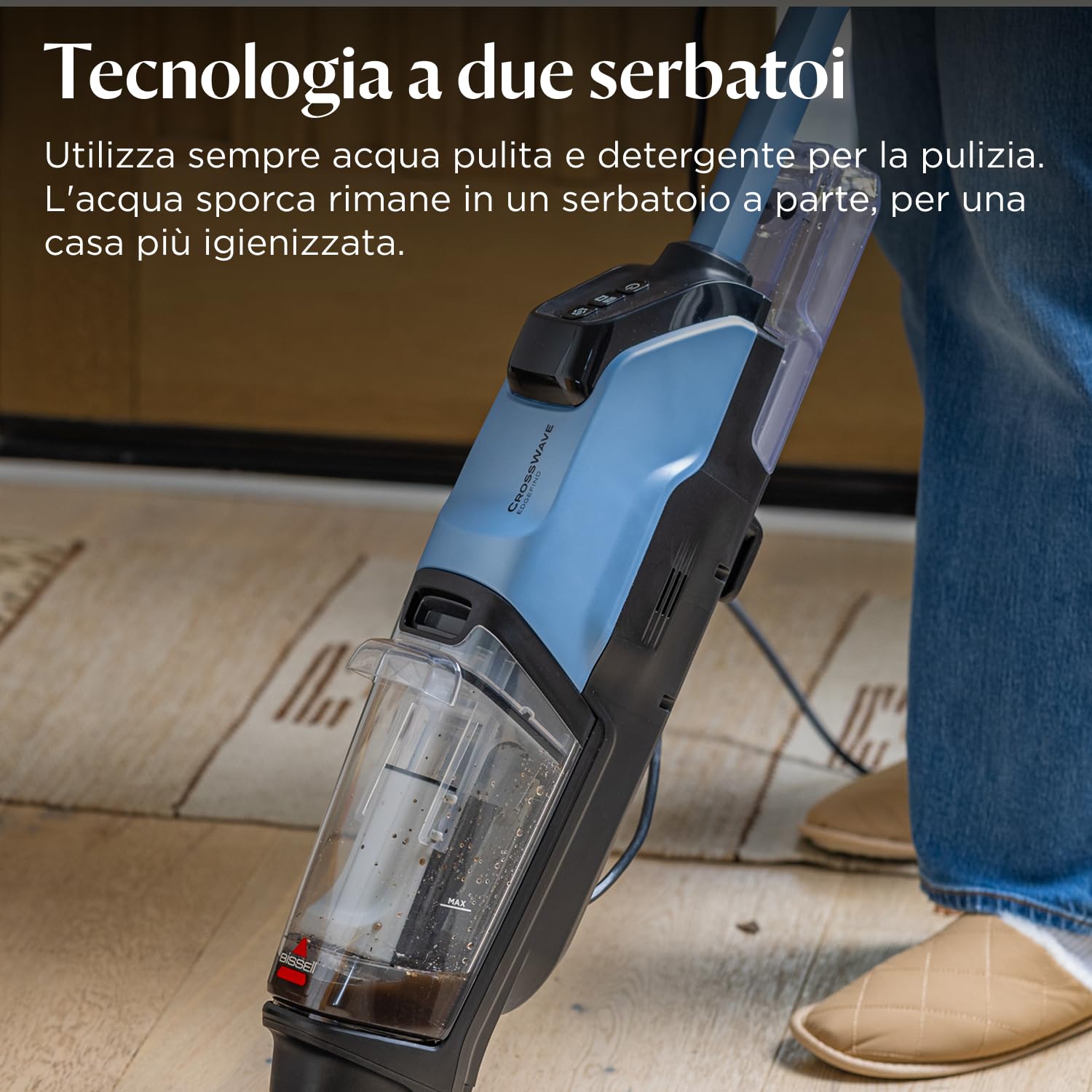 BISSELL CrossWave EdgeFind, aspirapolvere e lavapavimenti, potente sistema di pulizia per i pasticci degli animali domestici, lavapavimenti con tecnologia ZeroGap, aspirapolvere multisuperficie, 4159N
