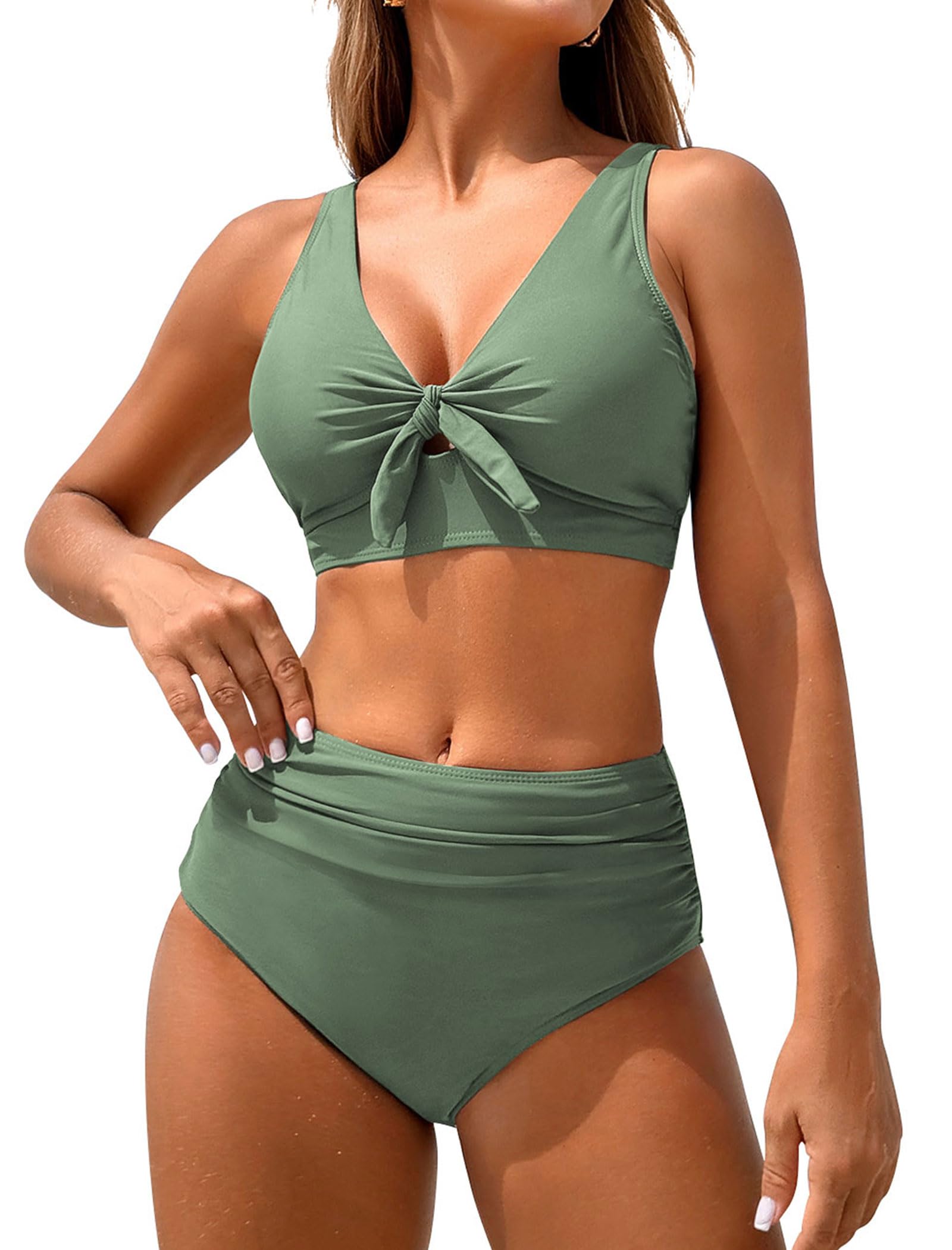 ZAFUL High Waisted Bikini Sets for Women Tummy Control Swimsuits Tie Knot High Rise 2025 Two Piece Bathing Suits