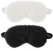 2 Stück Plüsch Augenmaske Bequeme Plüsch-Augenbinde Flauschige Verdunklungs-Schlafmaske Kunstfell Reise-Schlafmasken Reise Reise Aufbewahrungstasche(White, black)