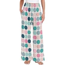 Joisal Colorful Polka Dots Women's Casual Wide Leg Pants, Lightweight Breathable Fabric, Elastic Waist High Rise for Slim Fit