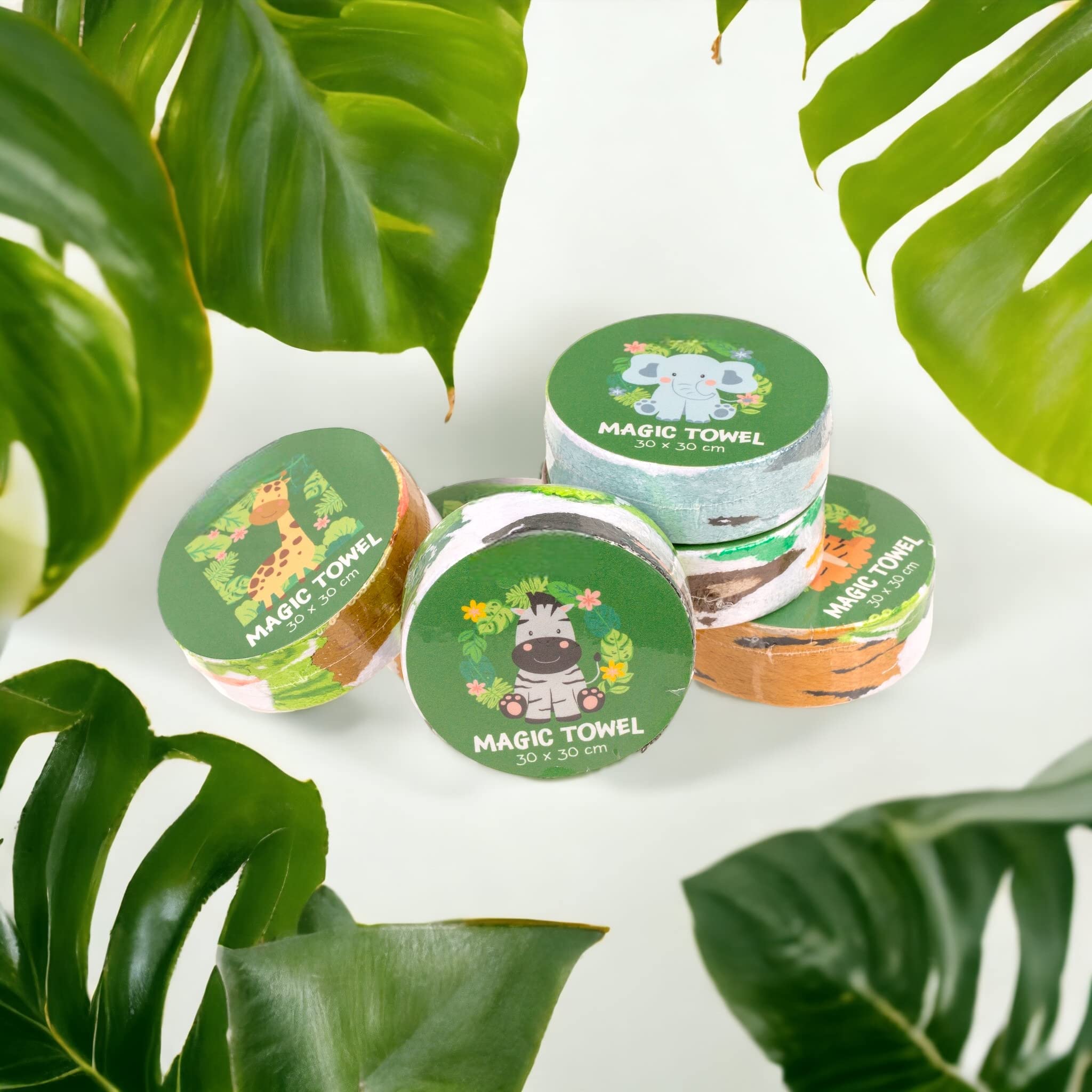 Set di Salviettine Magiche, Panno Magico, Asciugamano Magico, Borsa per Feste, Regalo per Bambini Tombola (Set di 6 Animali Safari)