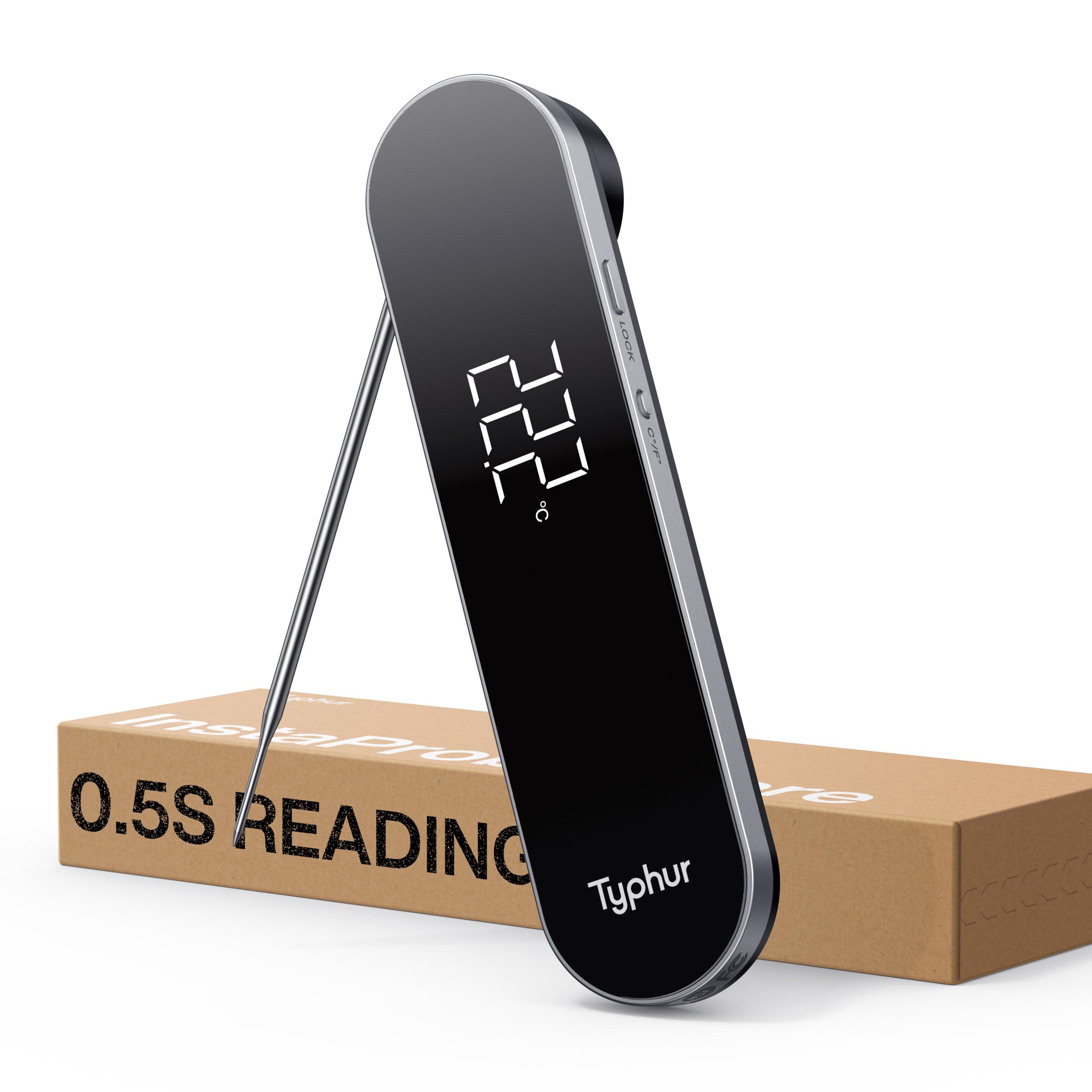 Typhur InstaProbe Core Digitales Fleischthermometer – 0,5s Sofortanzeige, NIST-zertifiziert ±0,3℃ Genau, Großes LCD-Display, IP67 Wasserdicht für Grill BBQ Smoker, Süßigkeiten, Flüssigkeiten, Küche