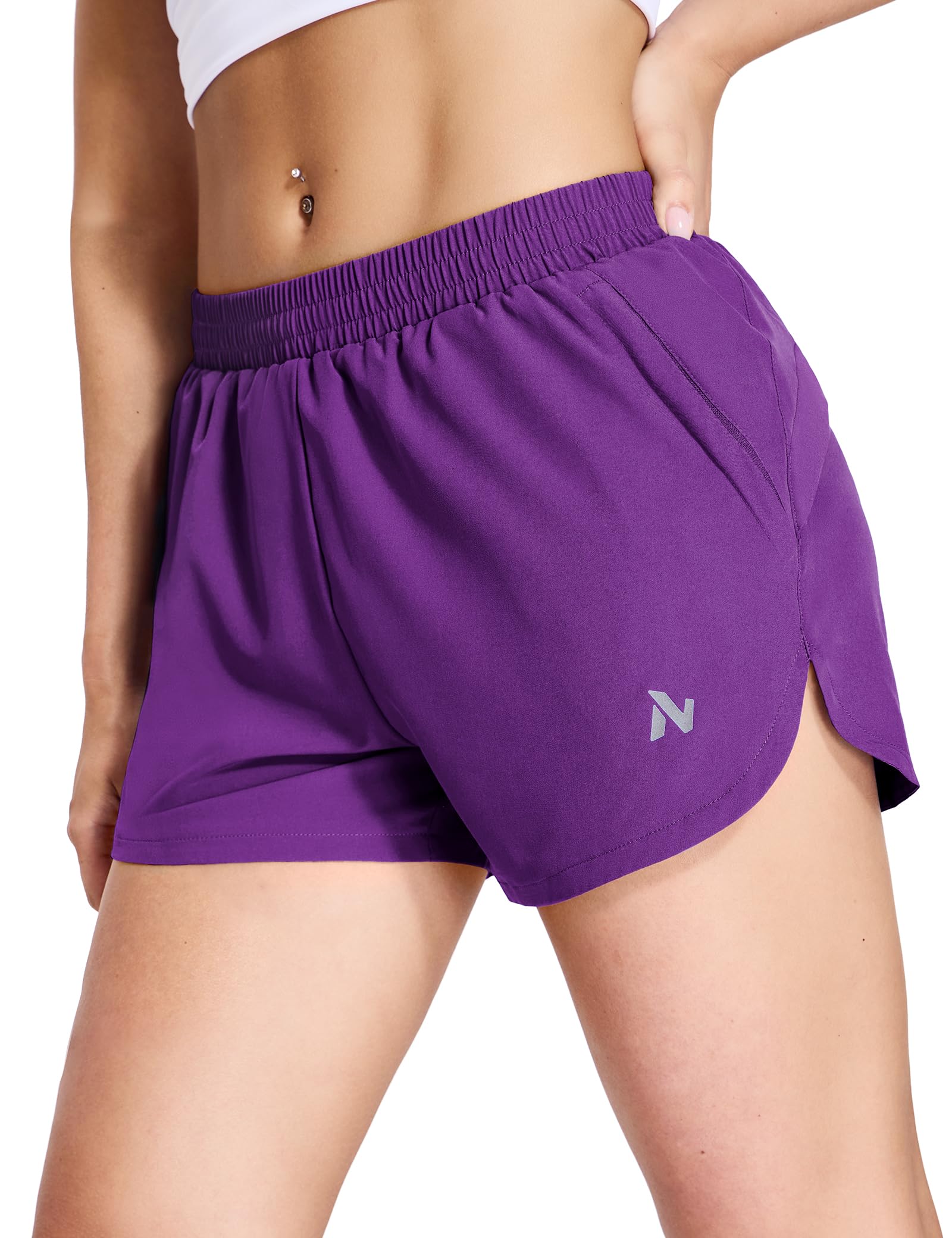 Nepest Womens Running Shorts with Mesh Liner Elastic Waist Quick Dry 3 inch Athletic Workout Shorts with Zipper Pocket