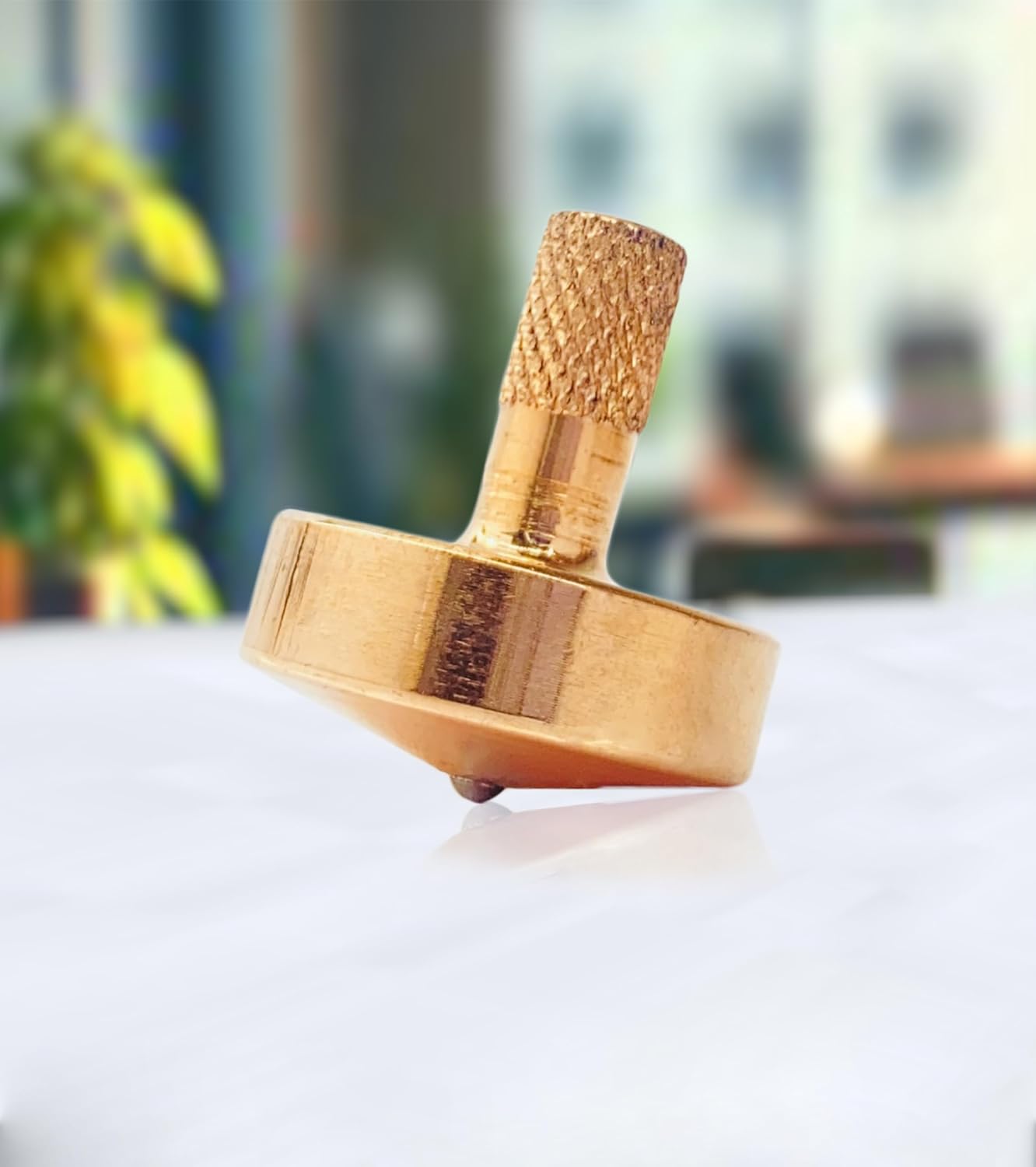 Premium Polished Spinning Top with 3 mm Stainless Steel Ball Tip High Performance Metal Top Spinner (Wide Tip Spinning Top, Copper)