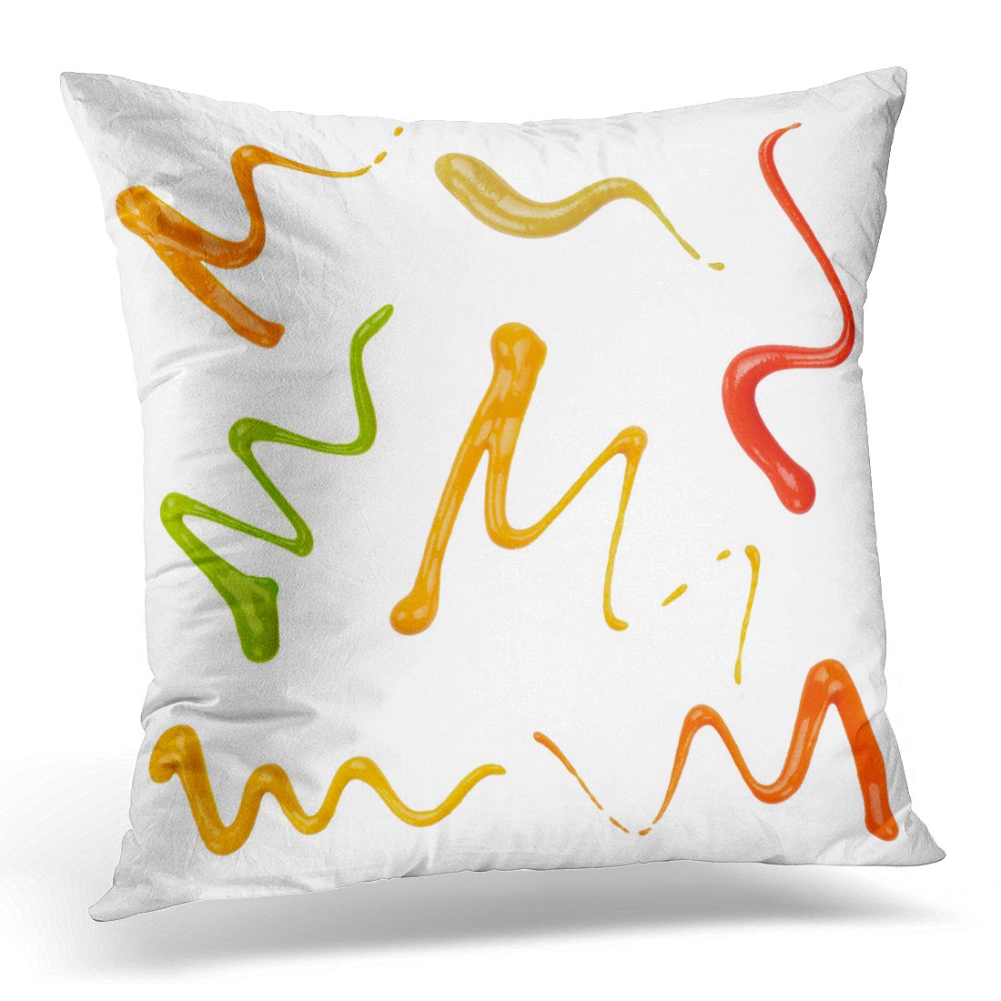 Emvency Throw Pillow Covers Red Mustard Close Up of Ketchup and Sauce on White Line Decorative Pillow Case Home Decor Square 20" x 20" Pillowcase