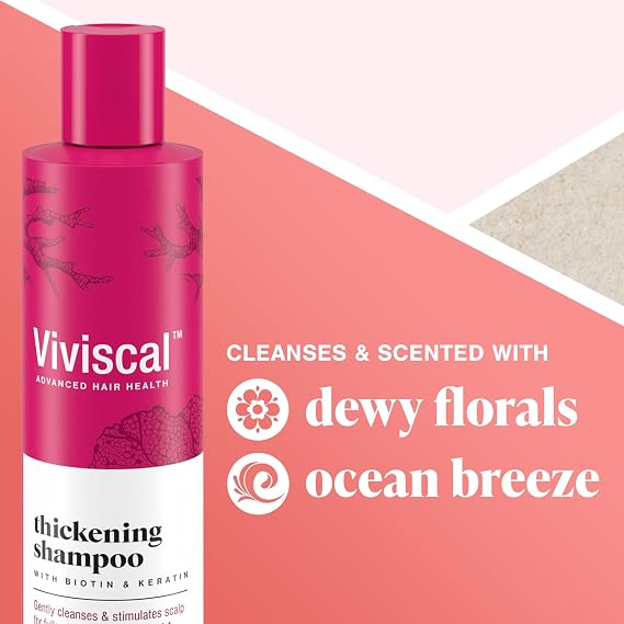 Viviscal Thickening Shampoo for Naturally Thicker & Fuller Looking Hair - With Biotin, Keratin & Marine Collagen Extract - Paraben Free, for All Hair Types, 250 m (Pack of 2)