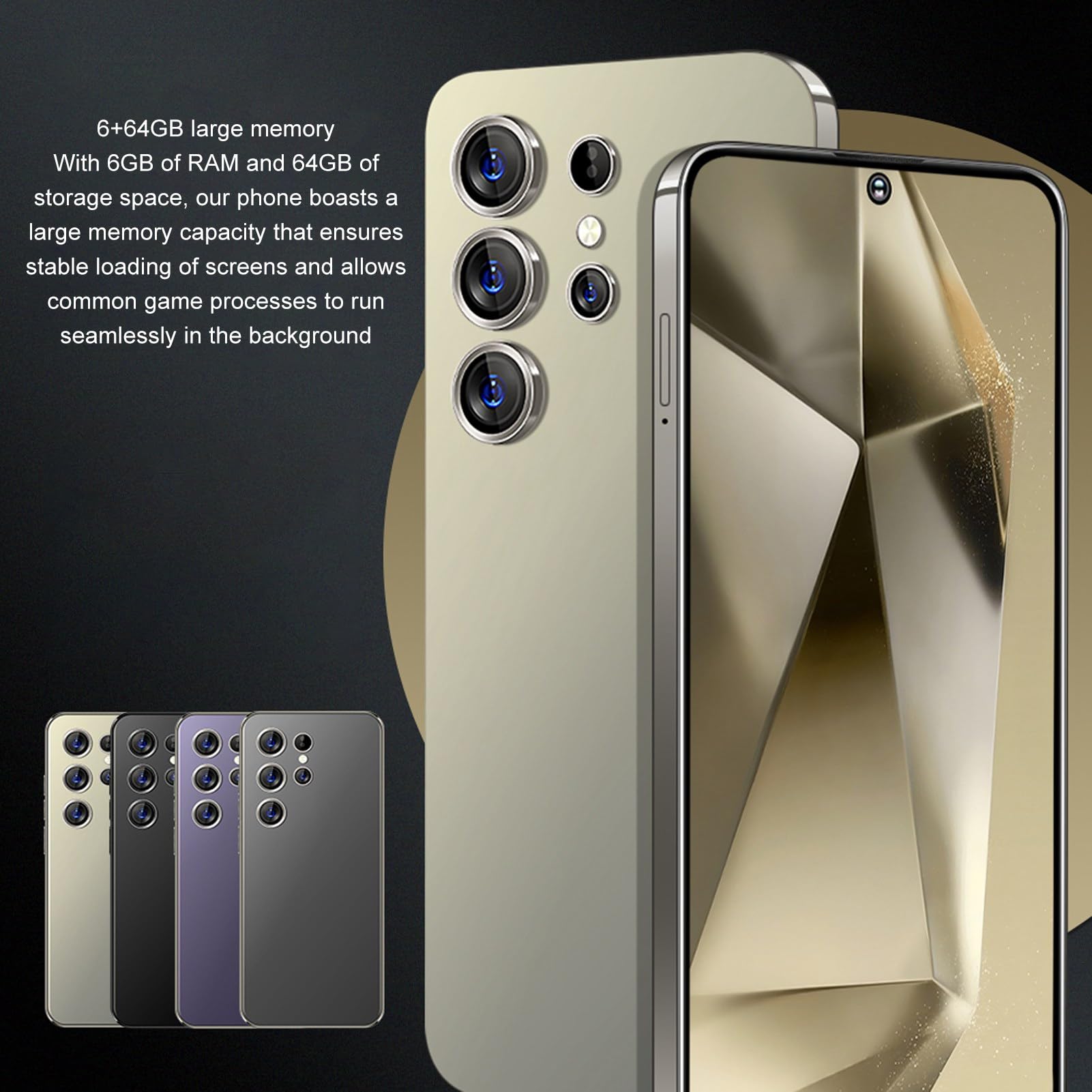 ASHATA Smartphone da 6,8 pollici, Quad Core 6 + 64 GB, Face Unlock, schermo HD, telefono cellulare 3G con 14, per giochi e intrattenimento (viola)