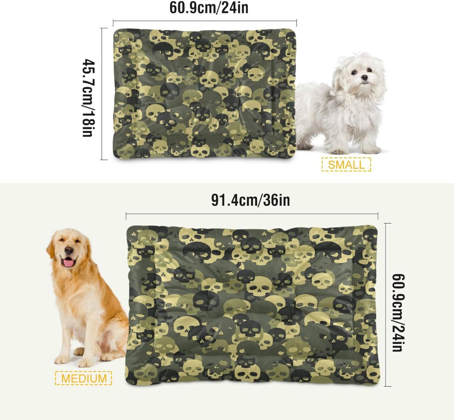 review Skulls Camo Crate Pet Bed, Portable Washable Dog Cat Mat, Soft Comfortable Pet Mattress with Non-Slip Bottom for Dogs Cats Sleeping, 24 x 18 Inch