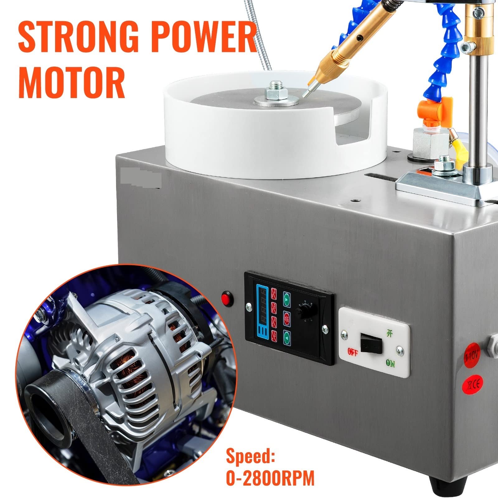 180W maszyna do szlifowania klejnotów w/fasetowany manipulator Led lekka pompa wodna 2800 obr./min płaska obróbka kamieni szlachetnych Jade polerka kątowa