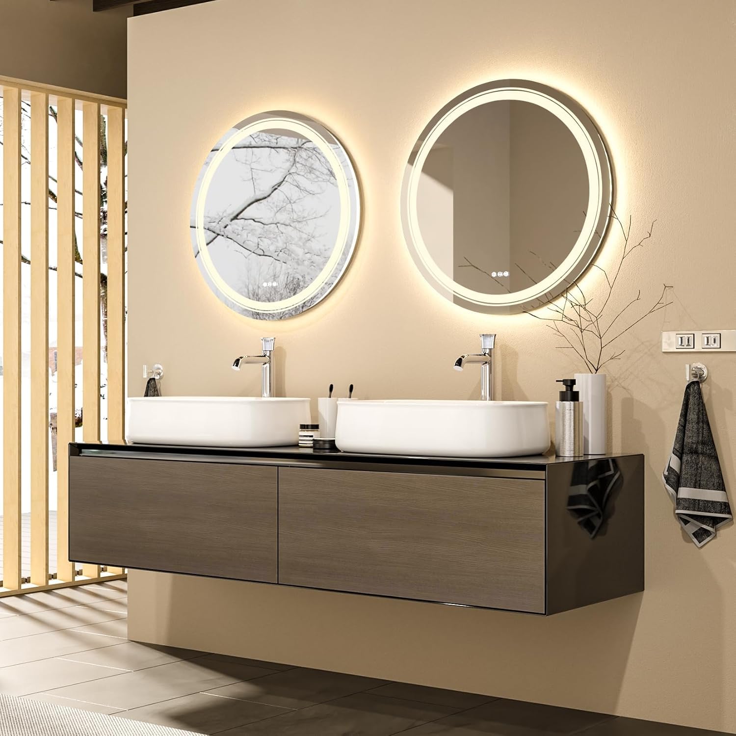 E-Led componex Specchio Rotondo Anti-Appannamento, Alluminio, 60x60 cm, Funzione Anti-Appannamento, Bellezza e salute/Cura della persona/Specchi da bagno