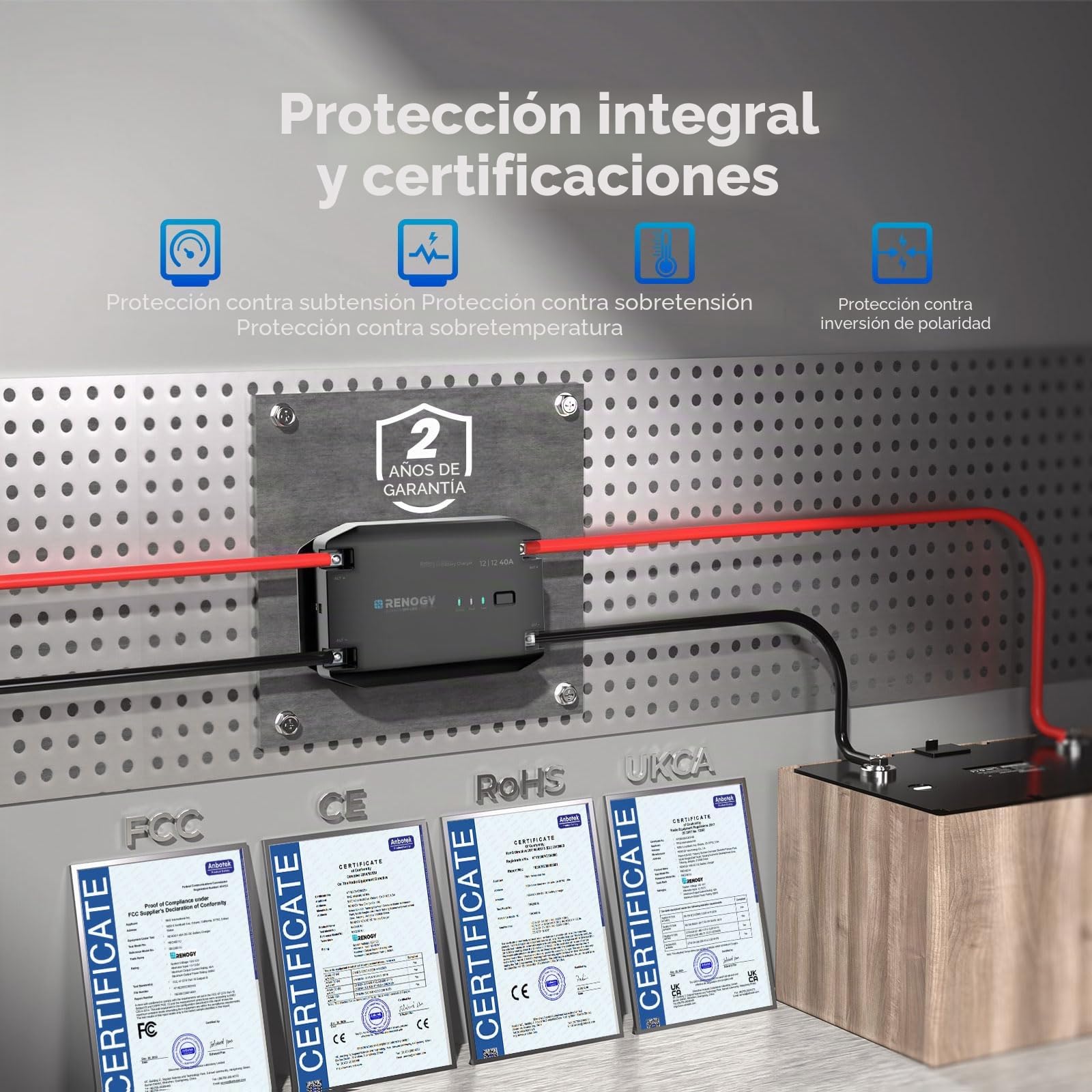 Renogy Cargador de batería 40 A DCDC 12 V Cargador de energía Solar, AGM, Flooded, Gel y batería de Litio, protección contra sobrecalentamiento