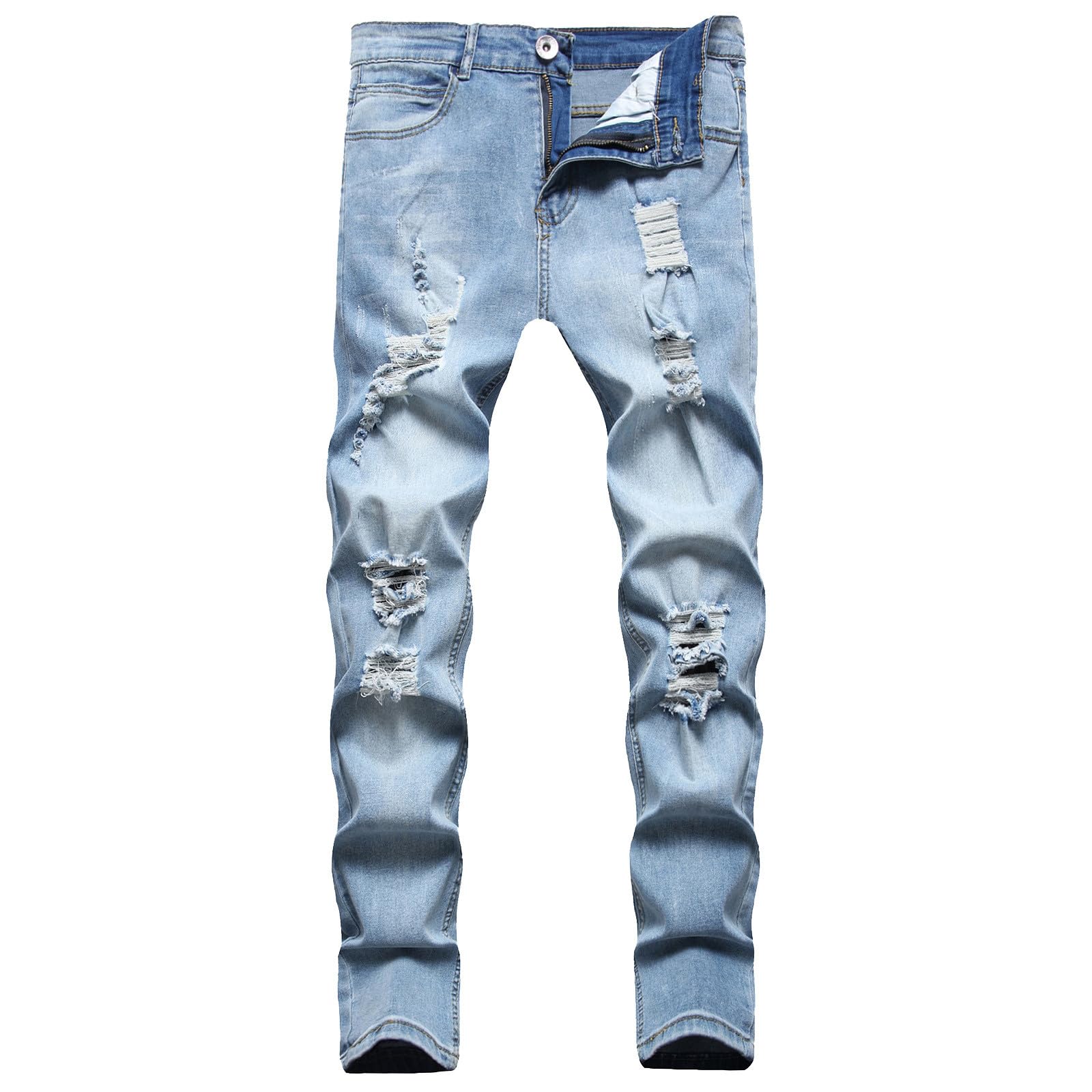 Jeans Uomo Slim Fit Strappati, Pantaloni Uomo Jeans Pantaloni in Denim Casual Hip-Hop Stile Streetwear Y2k Larghi Leggeri Jeans Neri Strappati Jeans Uomo Tasche Laterali Stile Urban E Streetwear Y2k