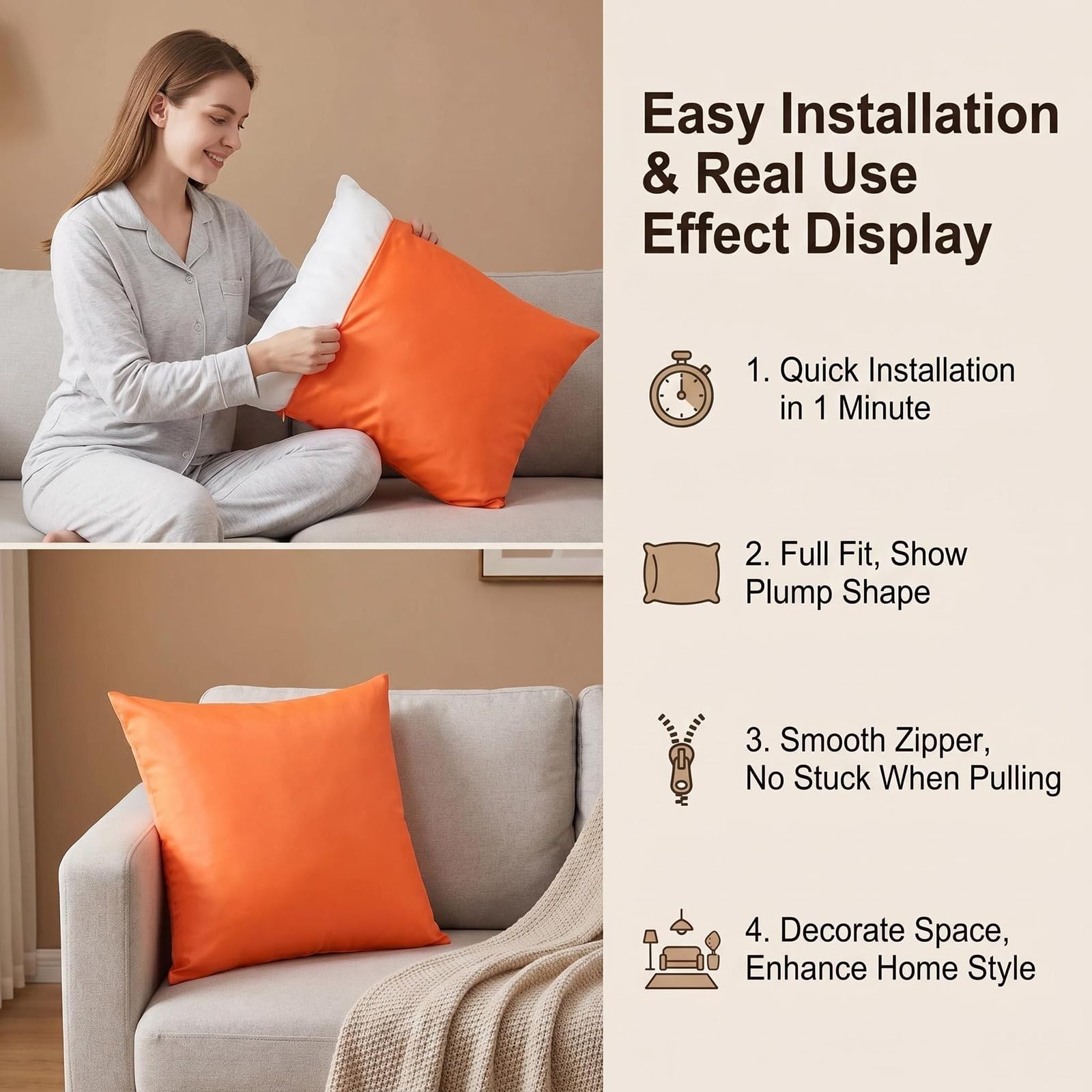 Wasserdichte Outdoor-Kissenbezüge, 45,7 x 45,7 cm, PVC-beschichtet, quadratisch, Kissenbezüge für Garten, Terrasse, Sofa, Balkon, Zelt, dekorative Wurfkissen, Muscheln, Orange, 2 Stück