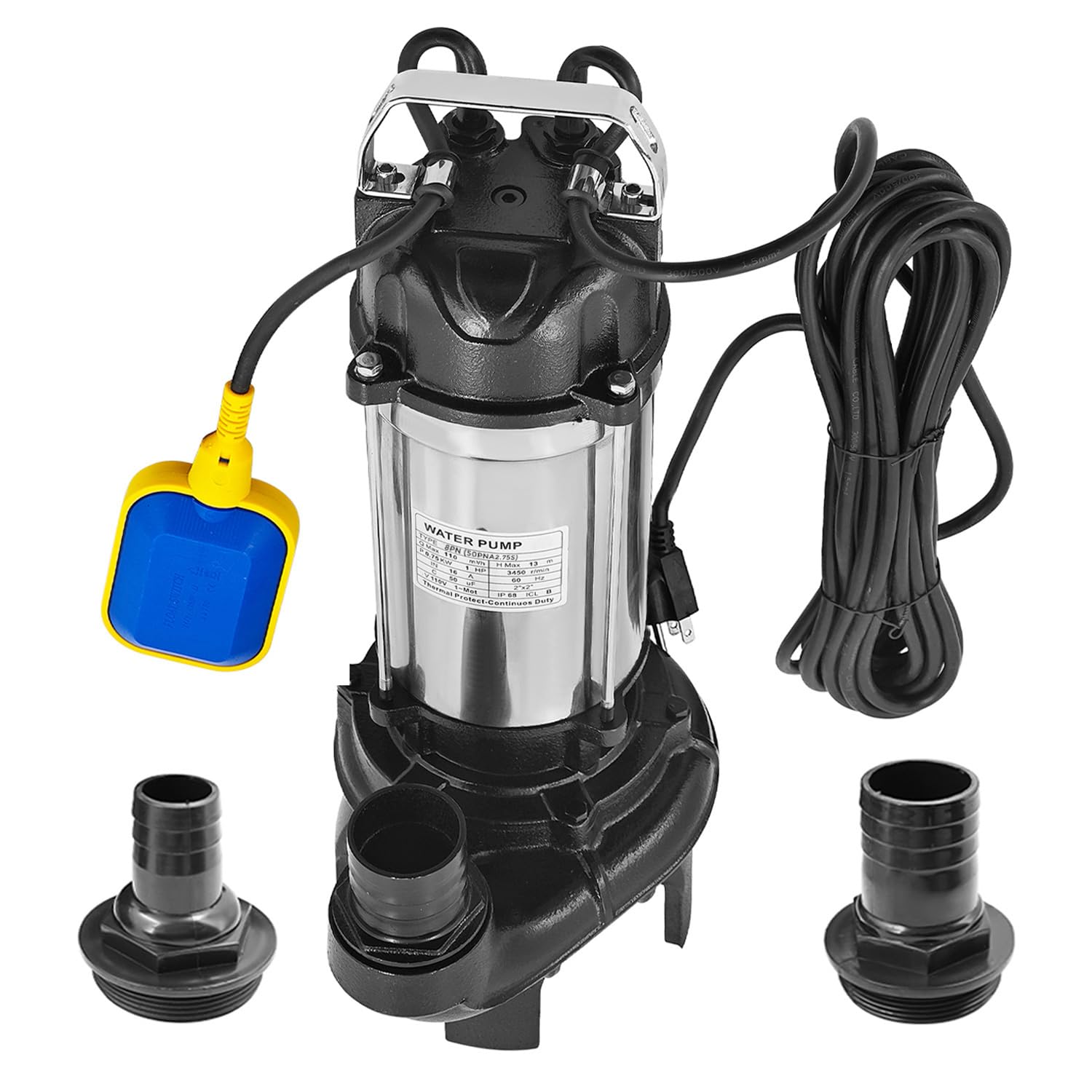 Photo 1 of 115V 1 HP 50PN2.75S 8PN Submersible Pump with Auto Float Switch 8-PN 6600GPH 110GPM Dewatering Sewage Sump Pump Stainless Steel w/ 2" 1.5" 1" Discharges 50PNA2.75S