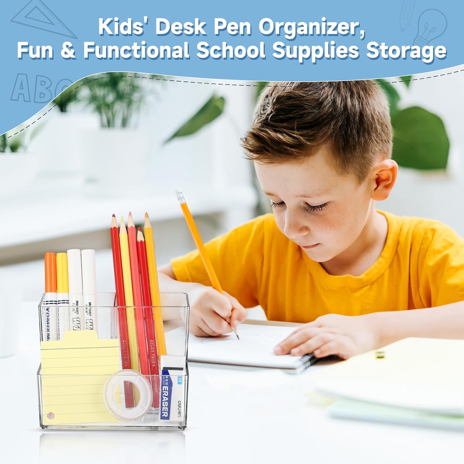 12 Pcs Acrylic Pencil Holder for Desk, Acrylic Desk Organizer with 3 Compartment, Pen Organizer Makeup Brush Organizers Pen Holder for Desk for Vanity Home Office, Classroom