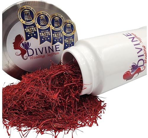 Miniatura 25 de Azafrán premiado (azafrán # 1 del mundo). Hebras de azafrán rojo de alta calidad. Azafrán galardonado Divine Healing (el azafrán de tu elección)
