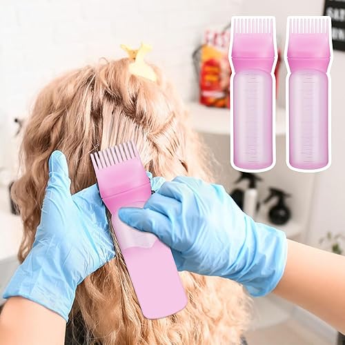 Miniatura 7 de Paquete de 2 botellas aplicadoras de peine de raíz, aplicador de aceite de 6 onzas para teñir el cabello, aplicador de aceite para teñir el cabello,