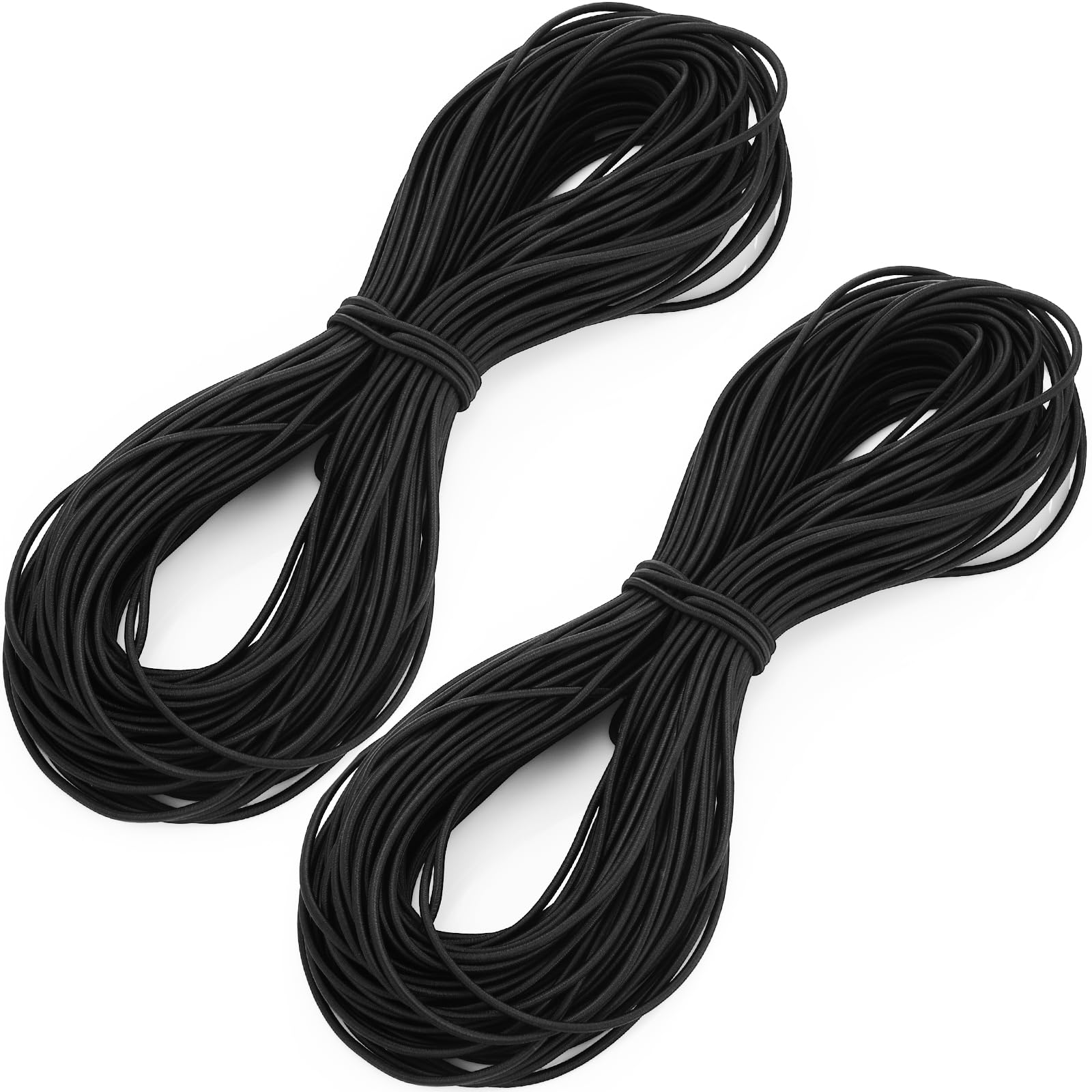 Wowangce 2 Pcs Black Marine Grade Bungee Shock Cords, Polyester Bungee Cord Rope Elastic Stretch String for DIY, Commercial Uses, Kayak Strap Tie Down Canopy Boating Camping Tent(3/16",200ft)