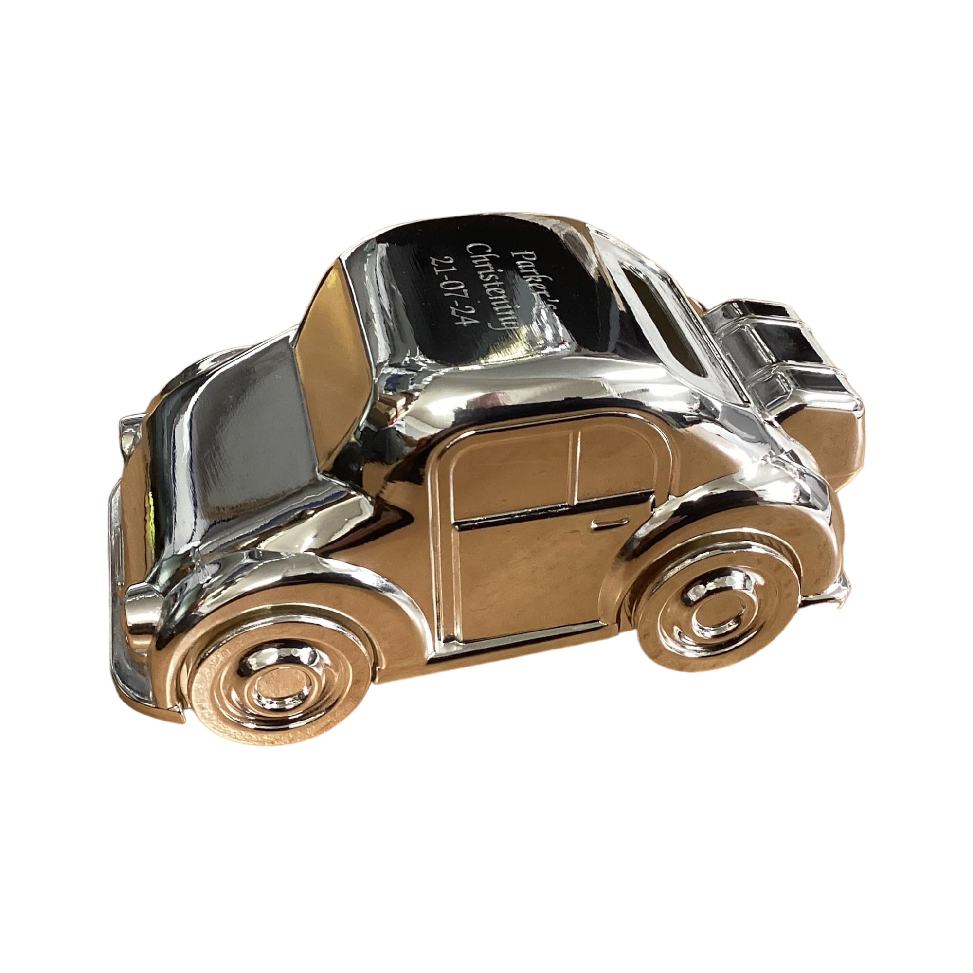 Rutherfords Gifts Silver Personalised Plated Car Money Box- Christening Baptism New Born Baby Engraved Gift