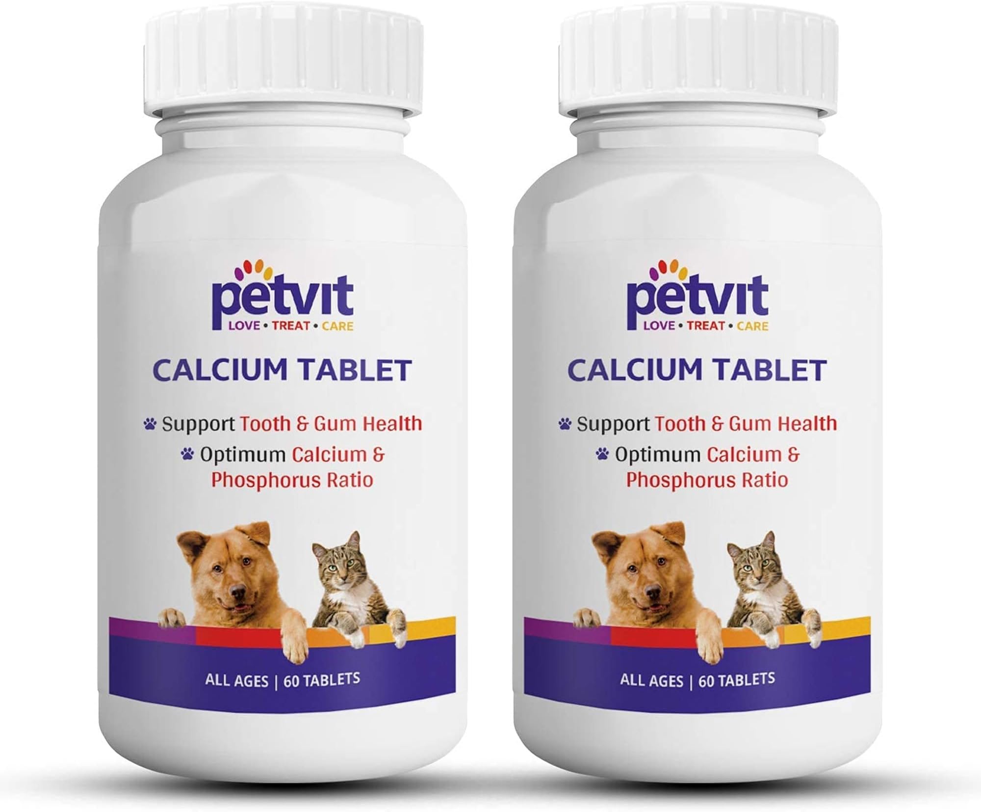 Petvit Calcium Tablets for Dogs | Calcium Supplements - Supports Bone Health & Growth | Chewable Dog Calcium Tablets | 120 Count- Pack of 2