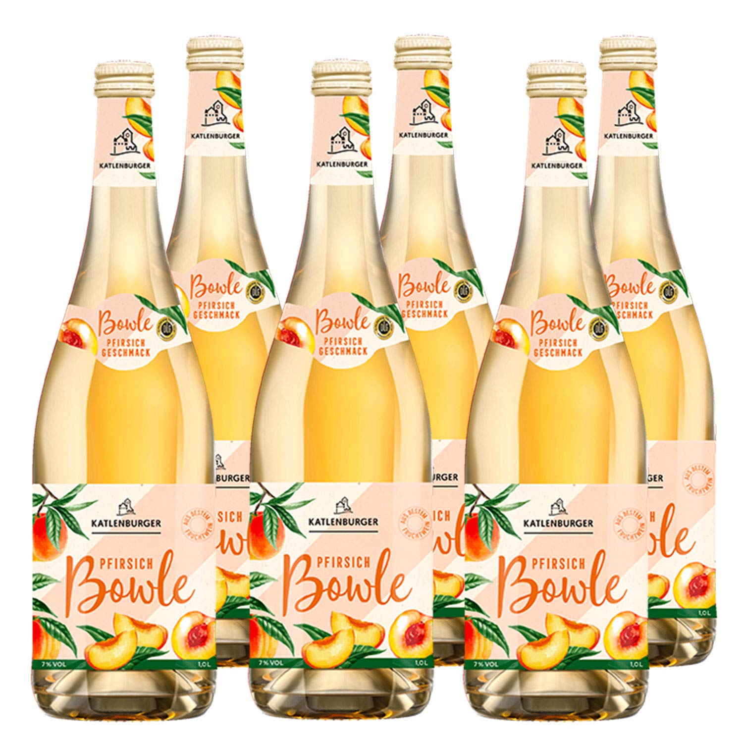 KATLENBURGER - Pfirsichbowle | Leckere, trinkfertige Bowle mit Fruchtwein. Der Partyklassiker und Spaßgarant für jede Jahreszeit! Geschmacksrichtung Pfirsich. Inhalt: 6x 1l mit 7% vol