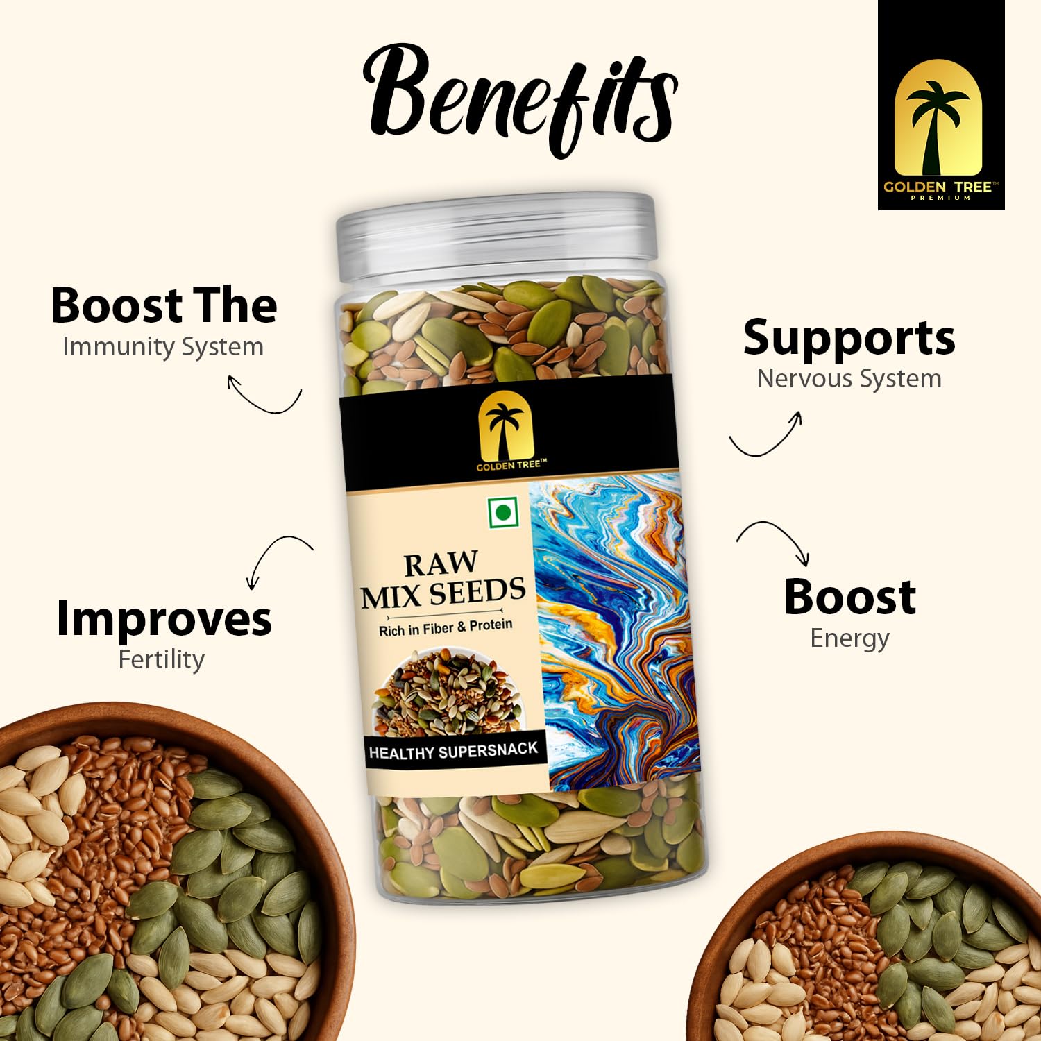 4 in 1 Mix Seeds For Eating | Pumpkin, Watermelon, Flax, and Sunflower Seeds | Weight Loss | Healthy Diet Snacks Trail Mixed Calcium and Protein Rich (200gm) 3