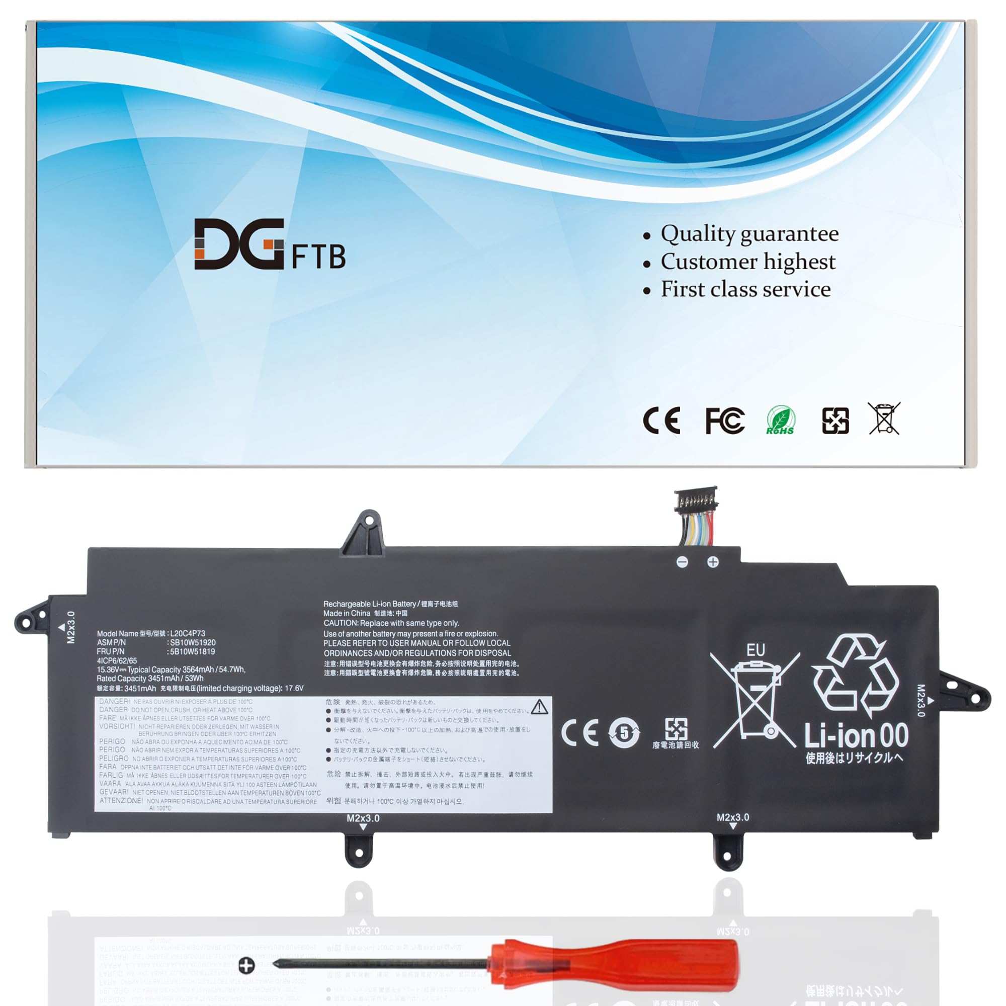DGFTB L20C4P73 Laptop Battery Replacement for Lenovo ThinkPad X13 Gen 2 Gen 3 2nd 3rd Series L20C4P73 L20M4P73 L20C3P72 L20M3P72 SB10W51920 SB10Z49582
