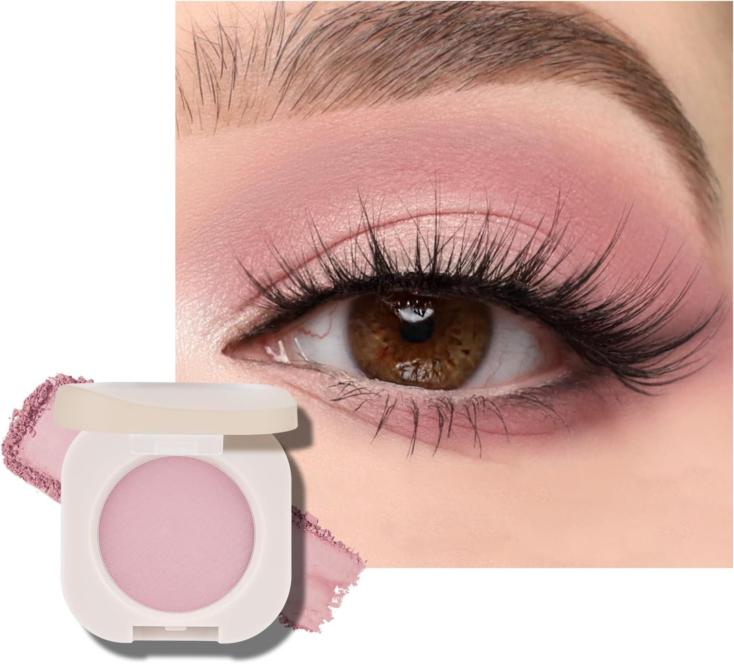 Pink Matte Eyeshadow Single, Multiuse Eyeshadow for Eyes and Cheeks, Buildable Matte Color Mini Eyes Makeup, Ultra-fine Lightweight, Crease-proof High Pigmented Formula, Half Pink
