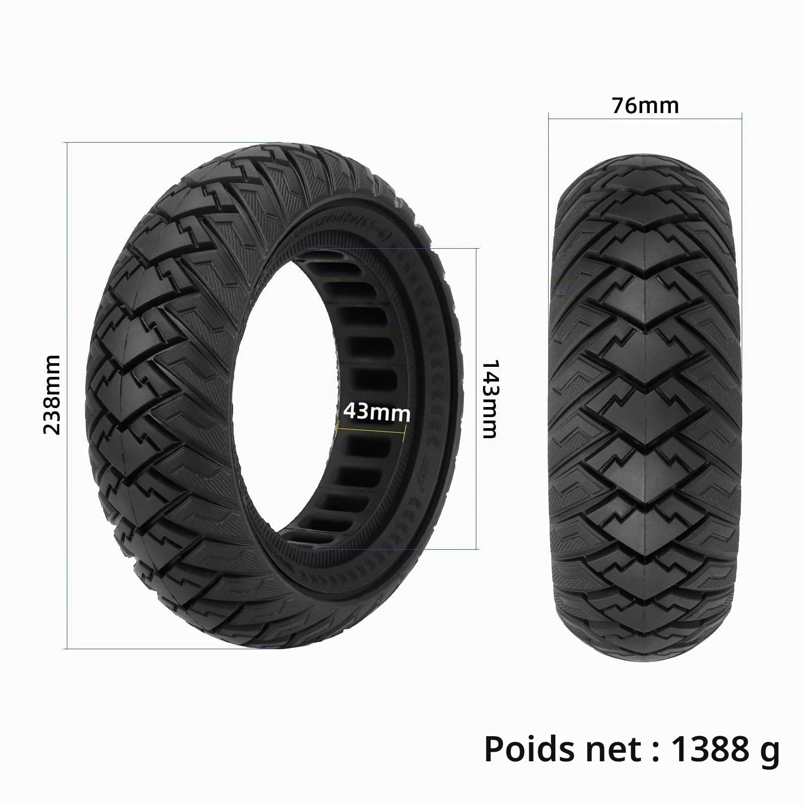 Pneus tout-terrain pleins 10x3/255x80, antidérapants 80/65-6 pour trottinettes électriques Dualtron Zero 10X/Kaabo Wolf Warrior/Kaabo Mantis 10, pneus nid d'abeille sans air 10 pouces