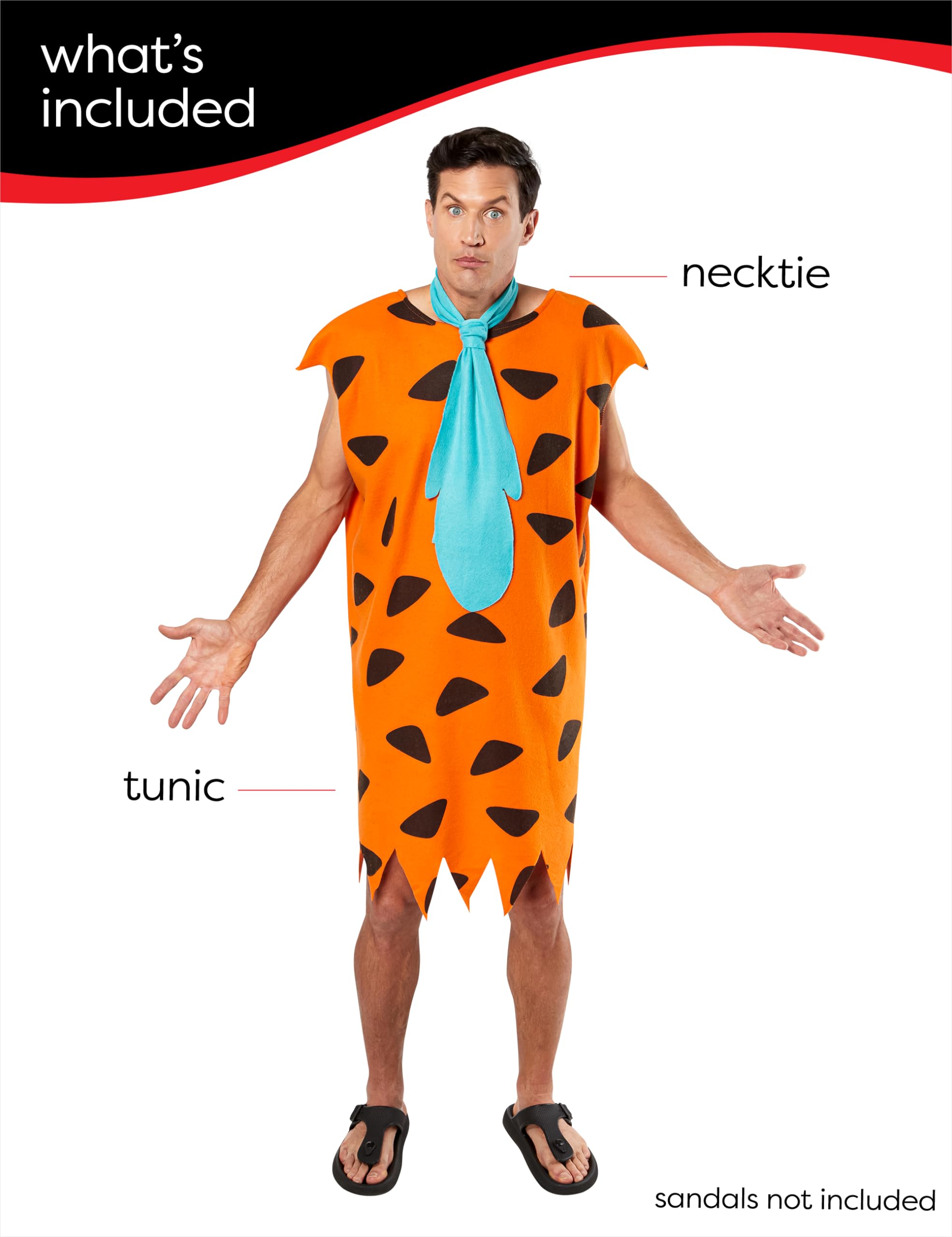 Rubies Disfraz Pedro Picapierdra para hombres, Túnica impresa con corbata, Talla única, Oficial The Flintstones para Carnaval, fiestas, despedidas y cosplay