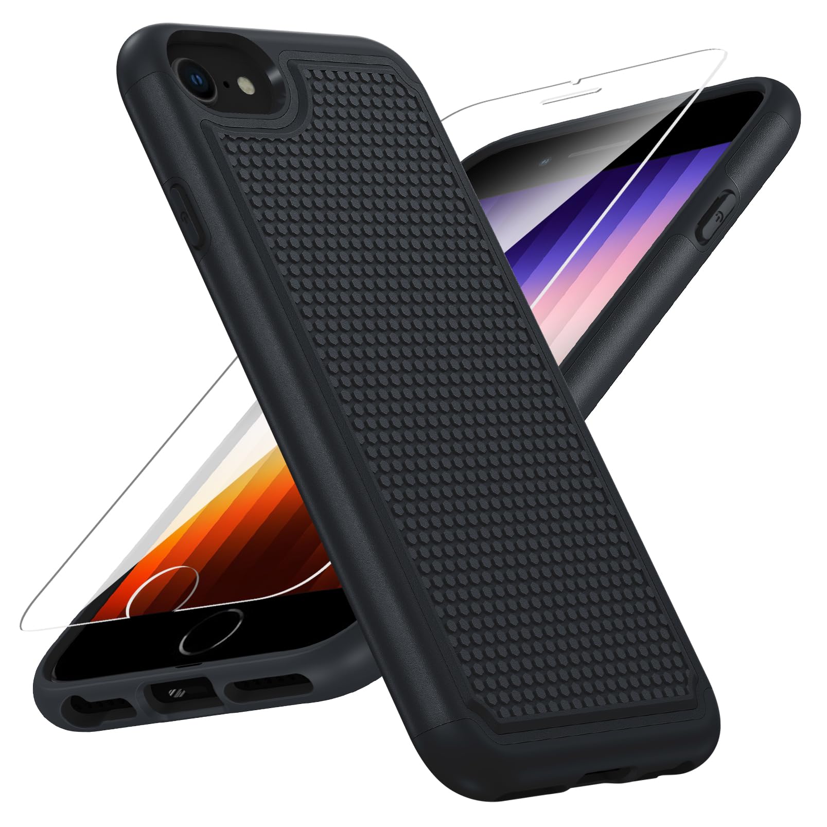 SOiOS for iPhone SE 2022 Phone Case: iPhone SE 2020 / 2nd / 3rd / 8/7 / 6s / 6 Case - Heavy Duty Military Grade Drop Protection Phone Cover - Rugged Protective Shockproof Bumper Black