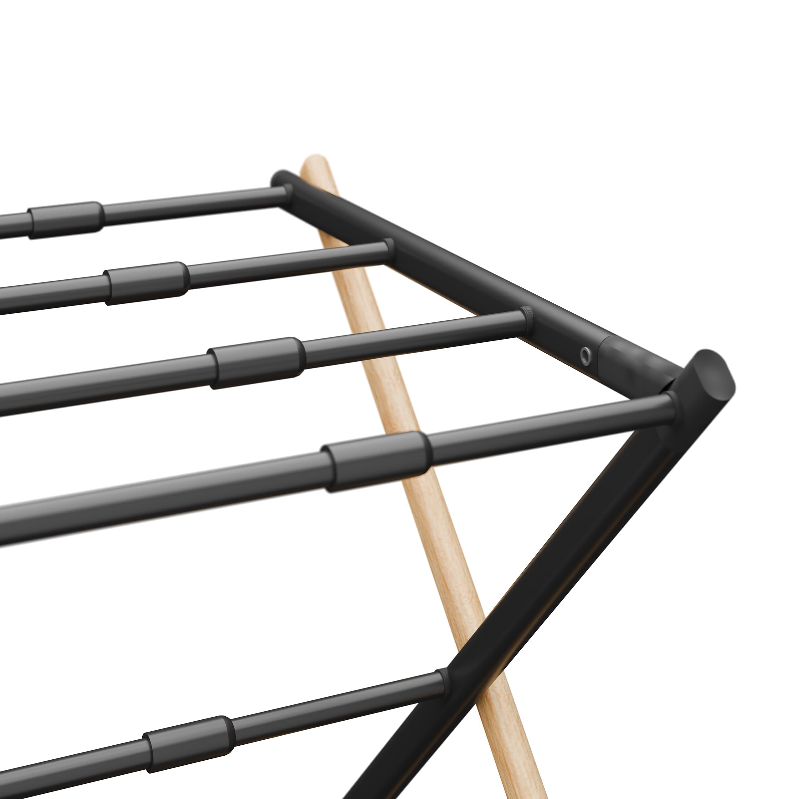 Tendedero Relaxdays, Plegable, Extensible, 11 Barras, HxBxT: 107 x 43-74 x 37 cm, bambú y Metal, Natural/Negro