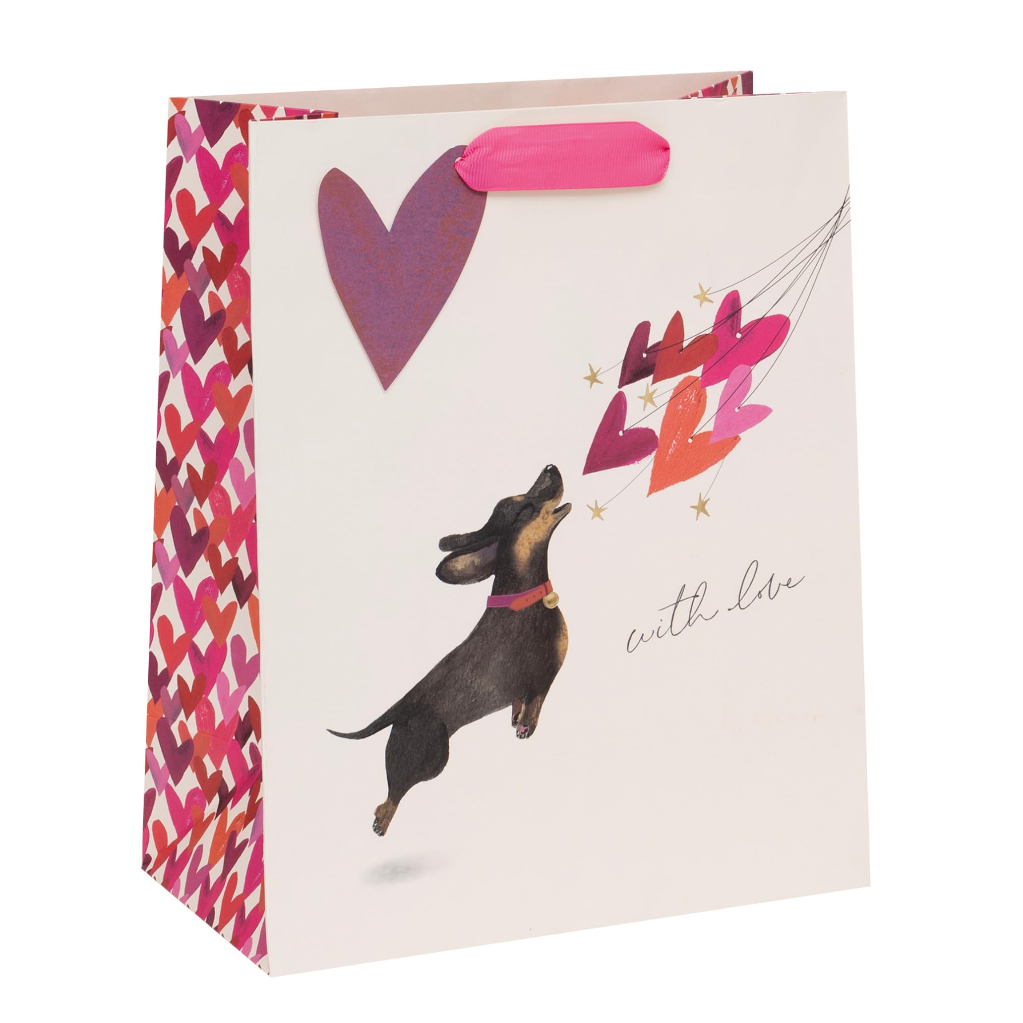 Glick Luxury Sausage Dog & Balloon Hearts Valentine's Day Gift Bag, Suitable for Mother's Day and Other Celebrations, 26w x 31.5h x 13.5d cms, Multi-Coloured