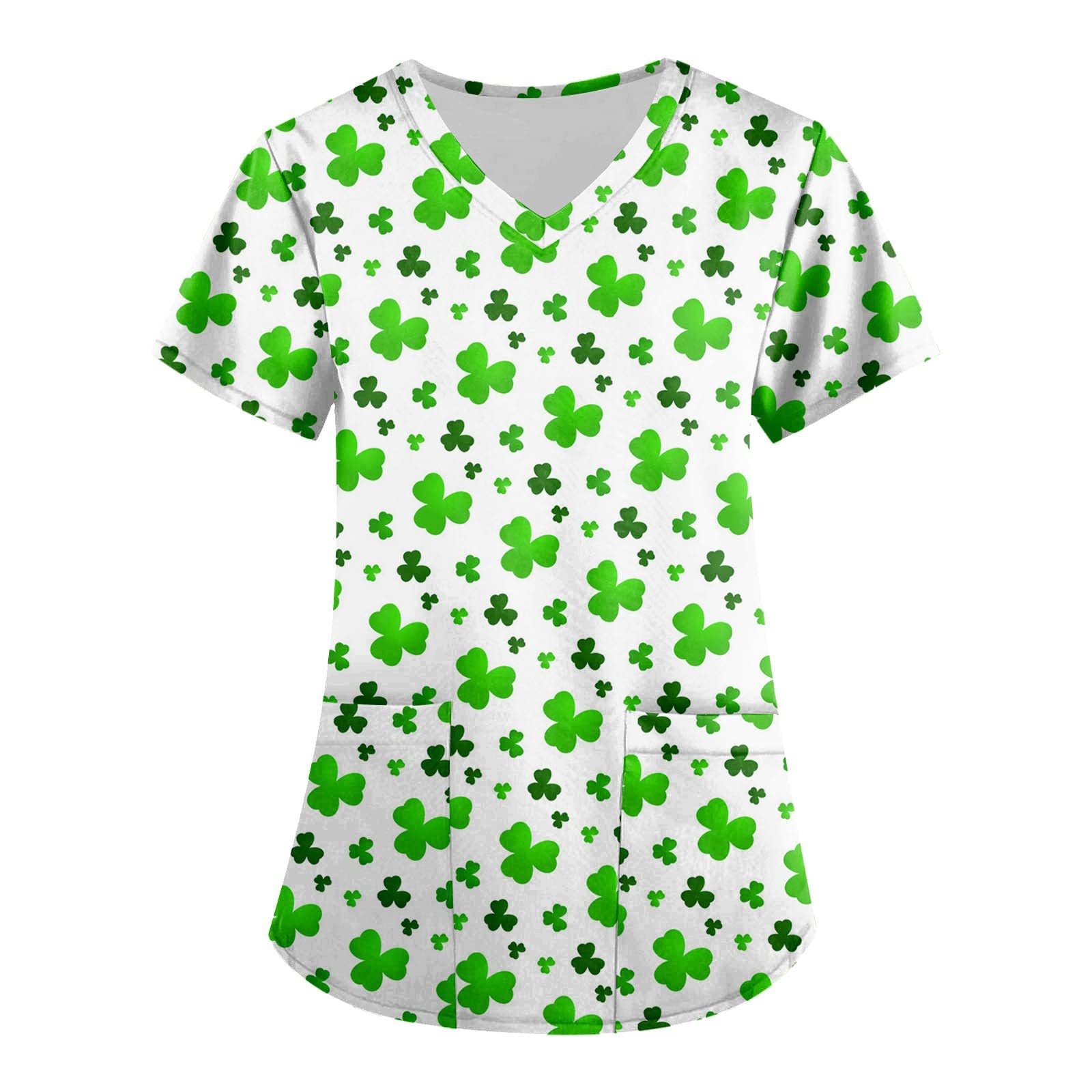 St. Patrick's Day Scrub Tops Women Easter Nurse Working Uniforms Print V Neck Short Sleeve Scrub Shirts with Pockets