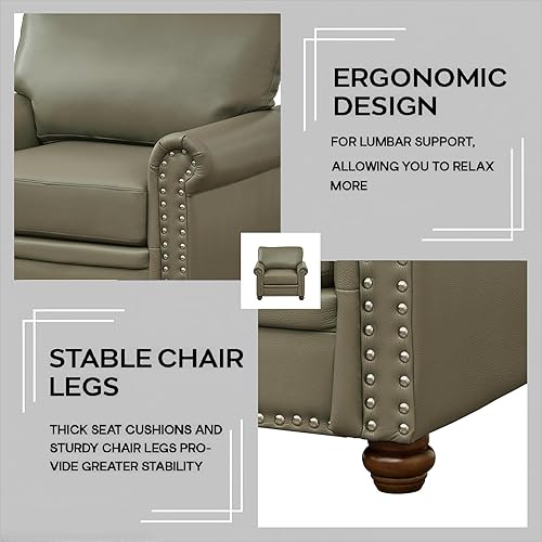 Miniatura 3 de Sofá moderno de piel sintética con brazos enrollados y ribete de cabeza de clavo, sofá de lujo de diseño de mediados de siglo para sala de estar,