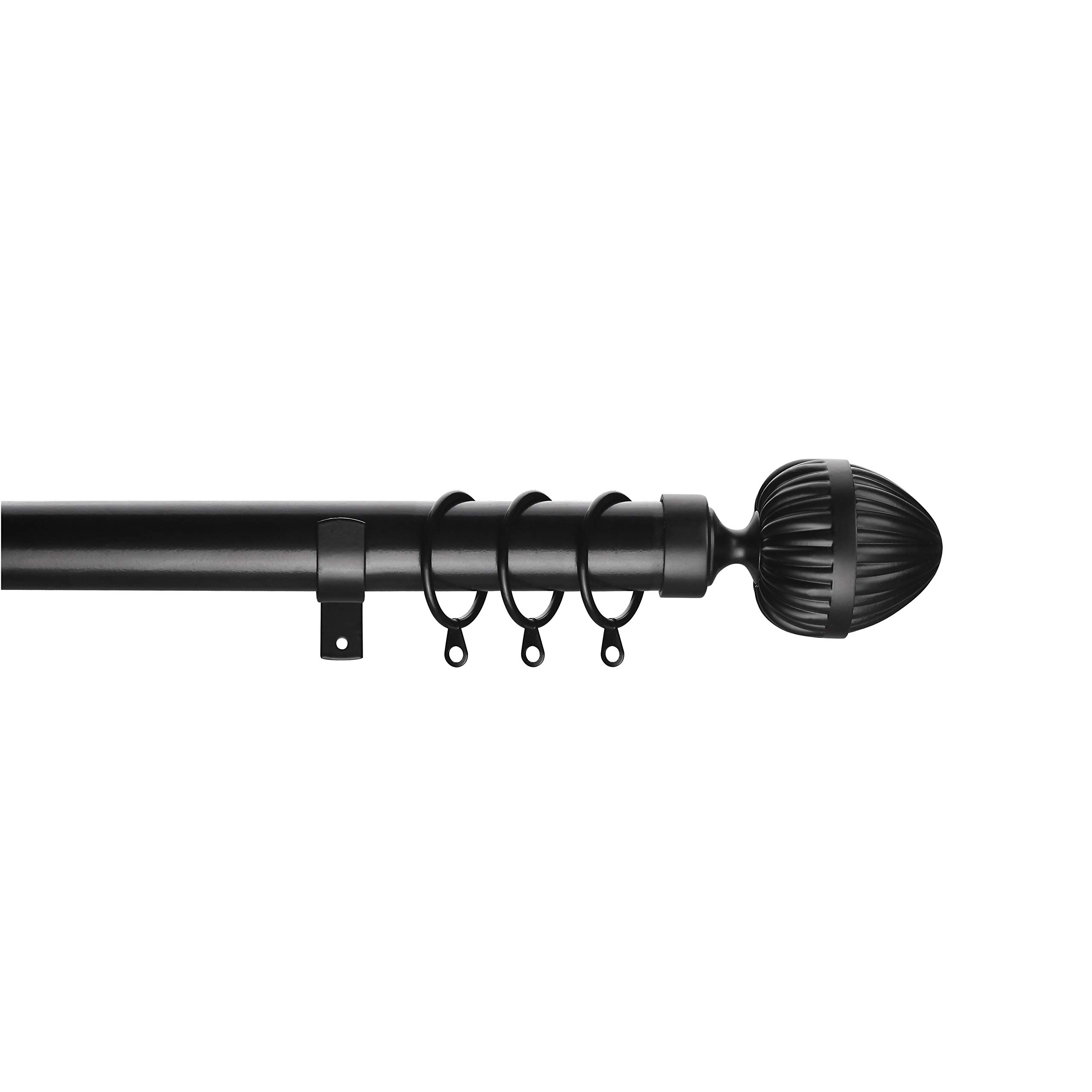 Home Harmony® Fluted Acorn Finial Telescopic Extendable Curtain Pole set In Black or Silver and Matching Holdbacks Available (black, 180-320 cm)