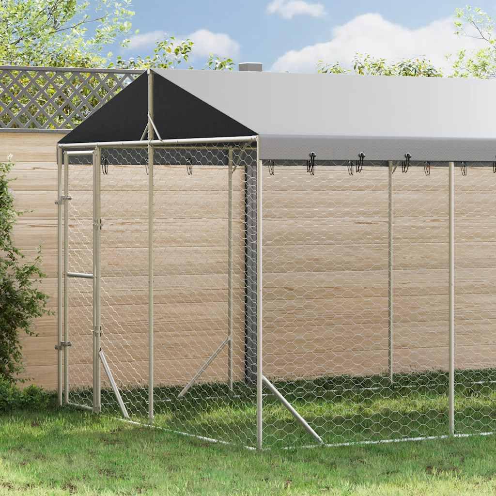 Perrera para perros al aire libre de acero galvanizado con techo plateado, 3 x 6 x 2,5 m, plegable y portátil, con puerta con cierre, protección y seguridad para perros, cachorros, jardín