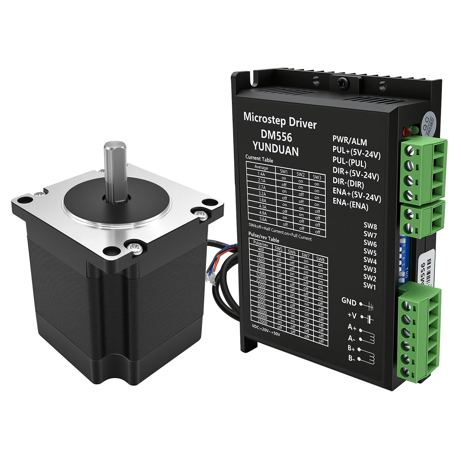 Nema 23 - Motor paso a paso Nema23 de 1 eje, motor de 57 mm, 1,2 Nm/120 Ncm, 8 mm, eje 3A, 2 fases, 4 cables, ángulo de paso a paso y DM556, controlador de motor paso a paso para máquina de grabado