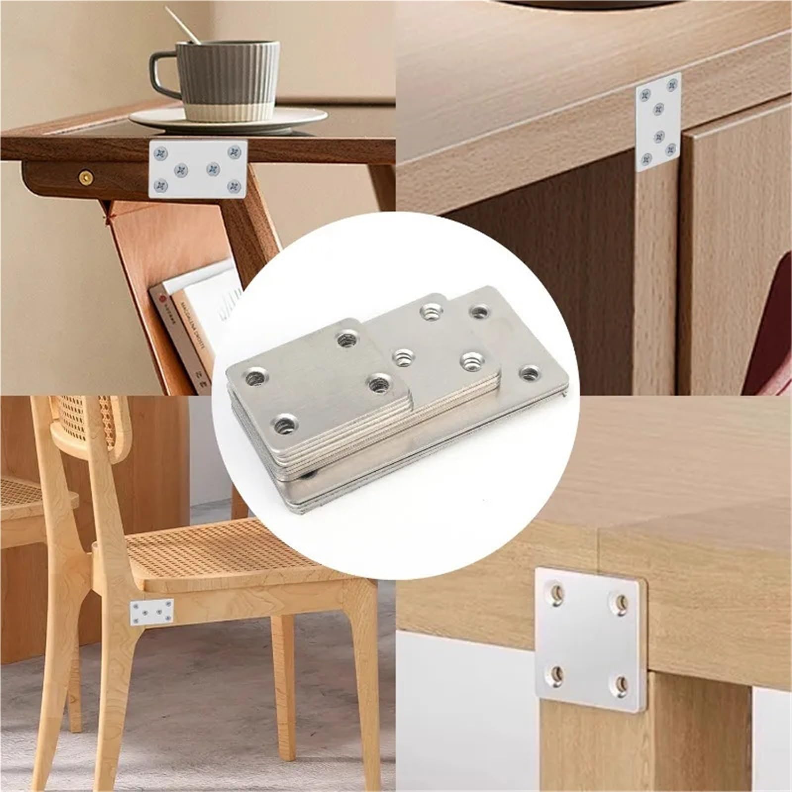10 piezas de soporte recto acero inoxidable, placa reparación plana metal con tornillo, madera, código ángulo, sujetador muebles Para Reparación(38x46mm)