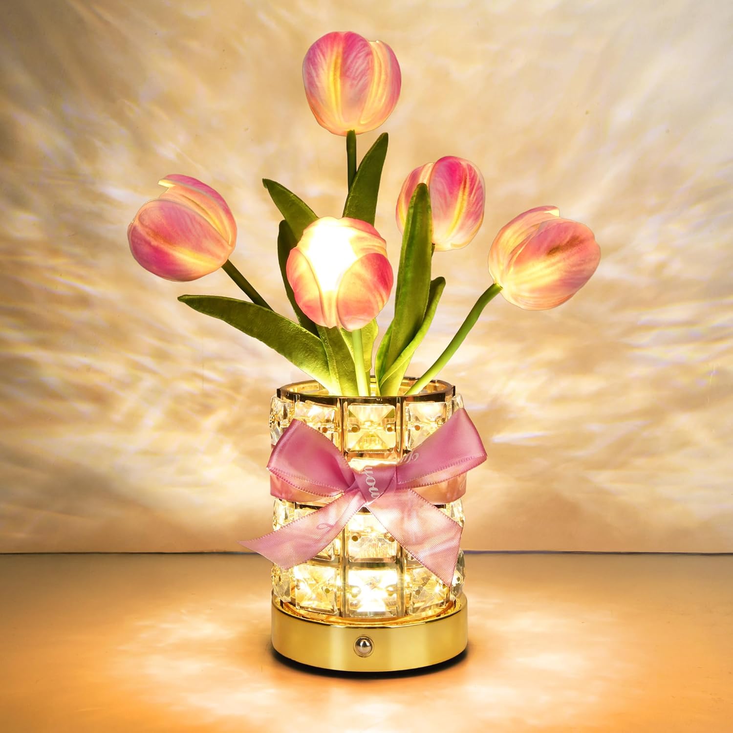 Handmade Flower Lamp,Rechargeable Cordless Touch Table Lamp,3-Colour Infinitely Dimming Small Night Light,Festival Restaurant Bedroom Bar Coffee Shop Birthday Gifts for Women Mom, Tulip Flower