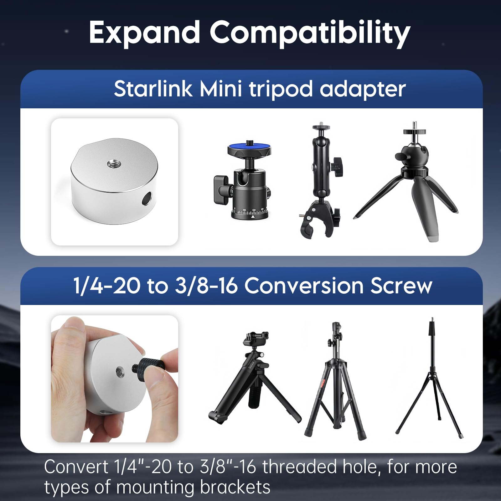 XLTTYWL 2025 Starlink Mini Adapter do Statywu, Aluminiowy Uchwyt Mi Ni Starlinks z Gwintem 1/10.2 cm-20 i 3/20.3 cm-16