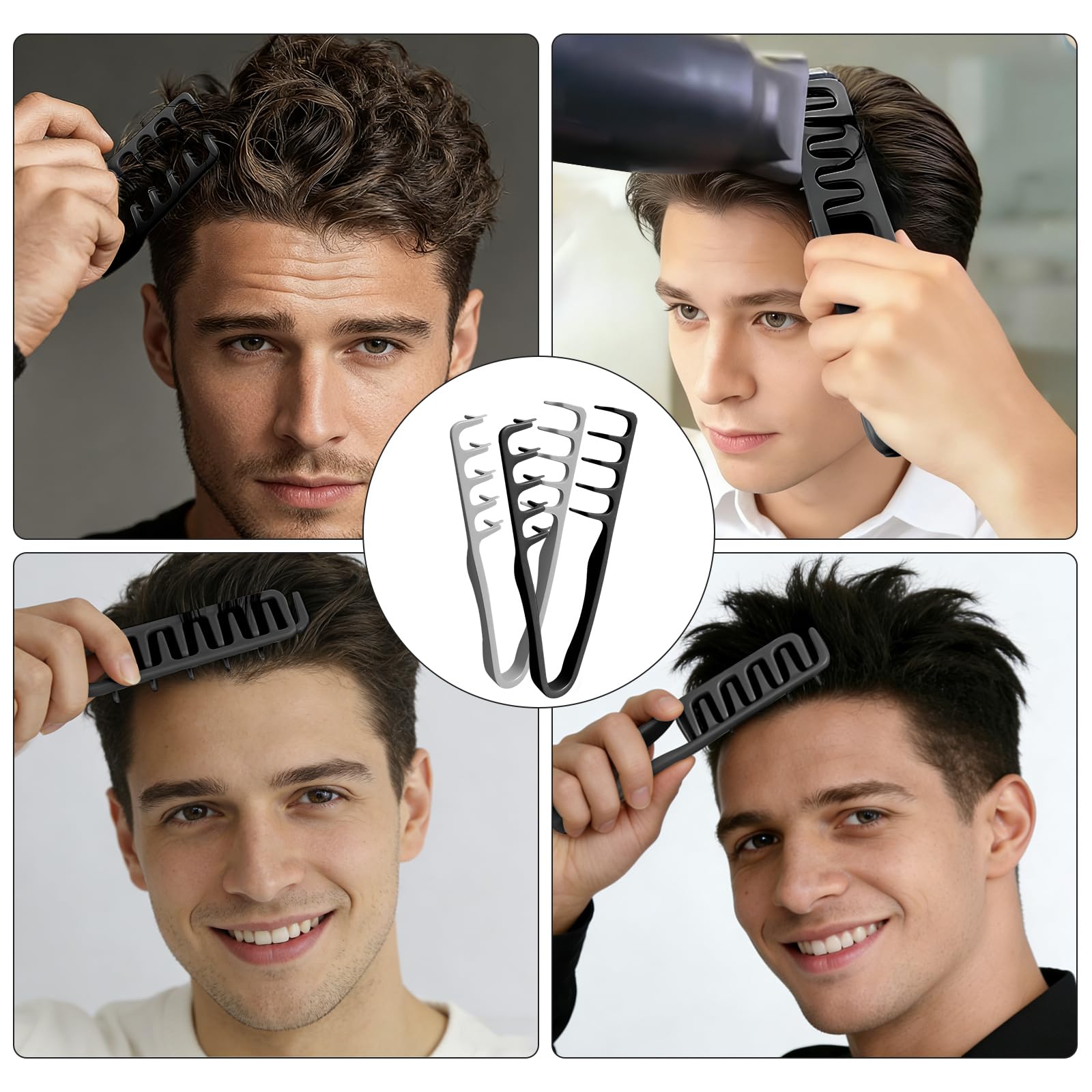 2 Pièces Peigne Cheveux À Texture Pliable, Brosse À Cheveux Bouclés Pour, Peigne Grosse Dent Large de Coiffage Volumineux Avec Texture, Pince De Levage, Pour Femmes Et Hommes (Gris Noir)