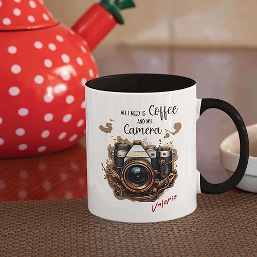 Miniatura 4 de Taza de café personalizada con texto en inglés All I Need Is Coffee, taza ideal para los amantes de la fotografía, tazas de café con tema de