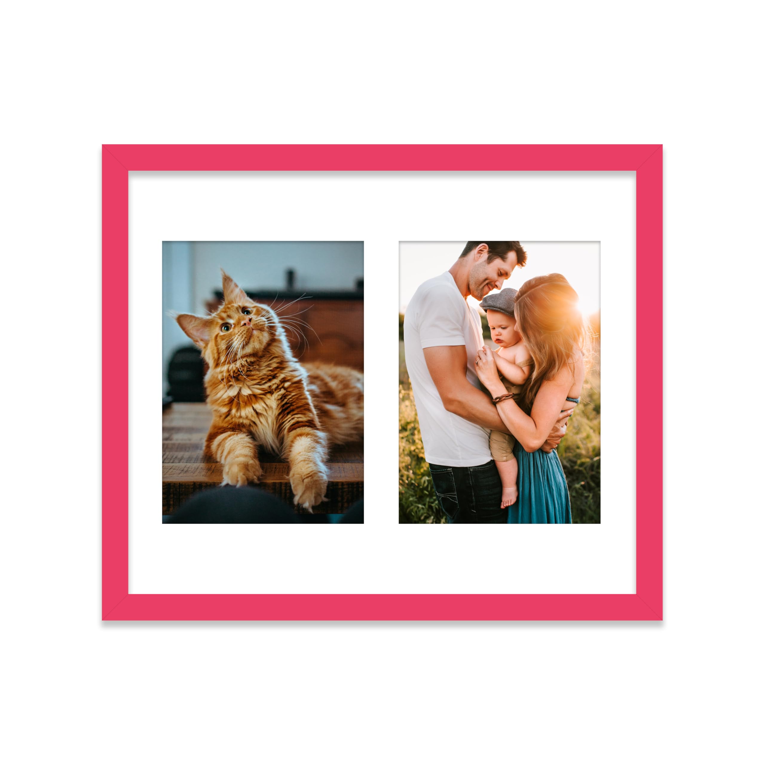 12x10 Inch 2 Opening Photo Collage Frame, Display Two 7x5 Inch Photos, Multi Aperture Family Picture Frame, Thin 22mm Edge, Bright Pink — image 1