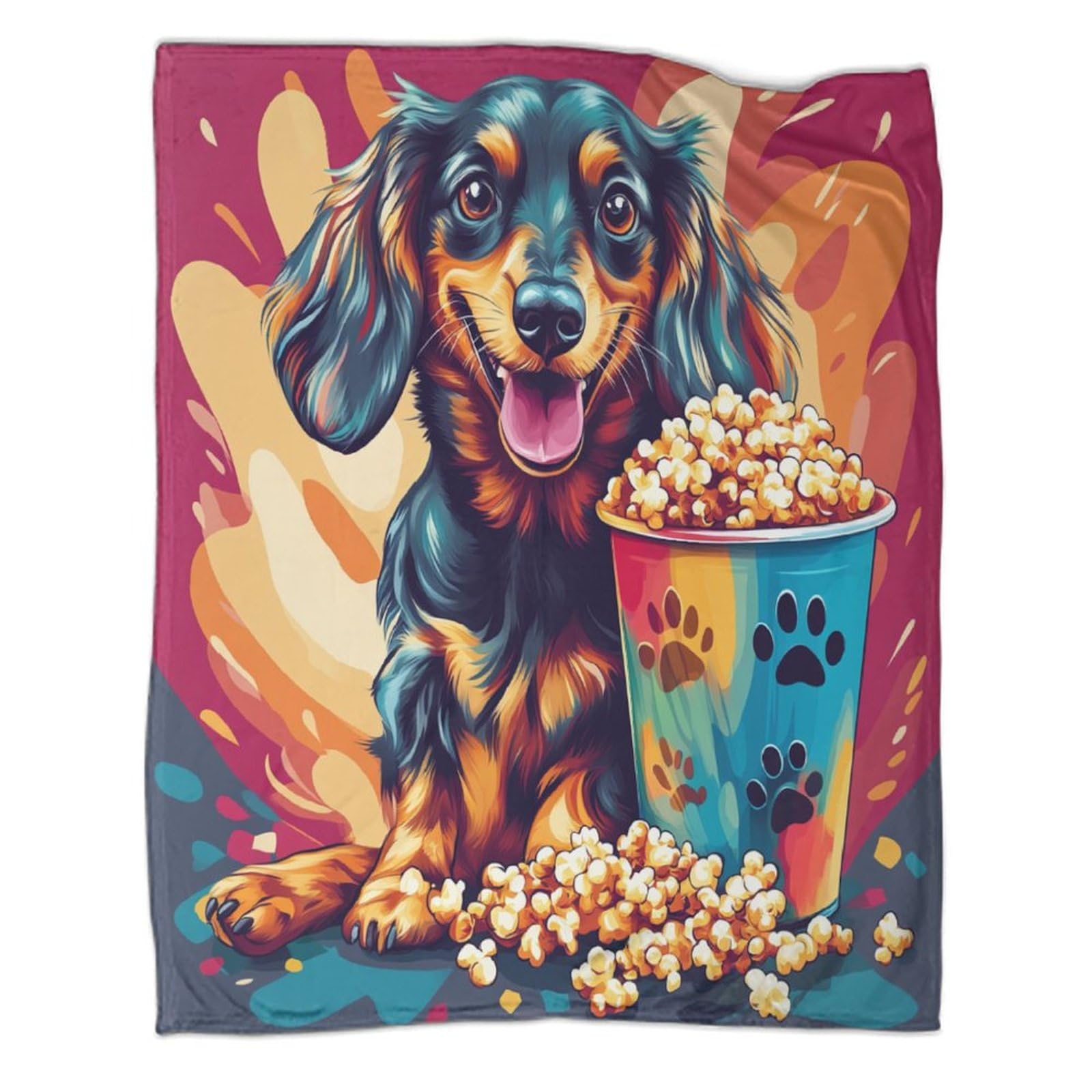 Perro Salchicha Manta,Cubo Palomitas de maíz Colores Manta Suave Y Liviana para Todas Las Estaciones para Adolescente Y Adultos, Picnics,Viajes,decoración del Hogar,80x90inch(200x230cm)